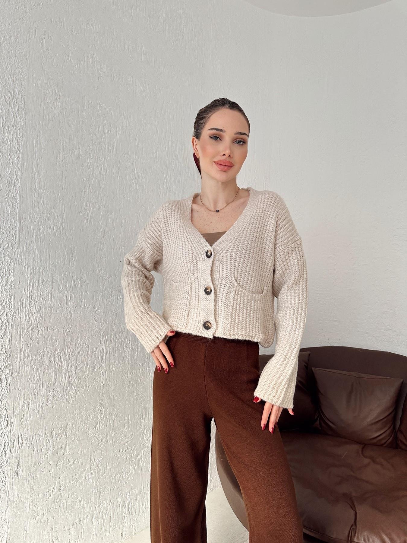 Cepli Selanik Örgü Kısa Hırka TAŞ