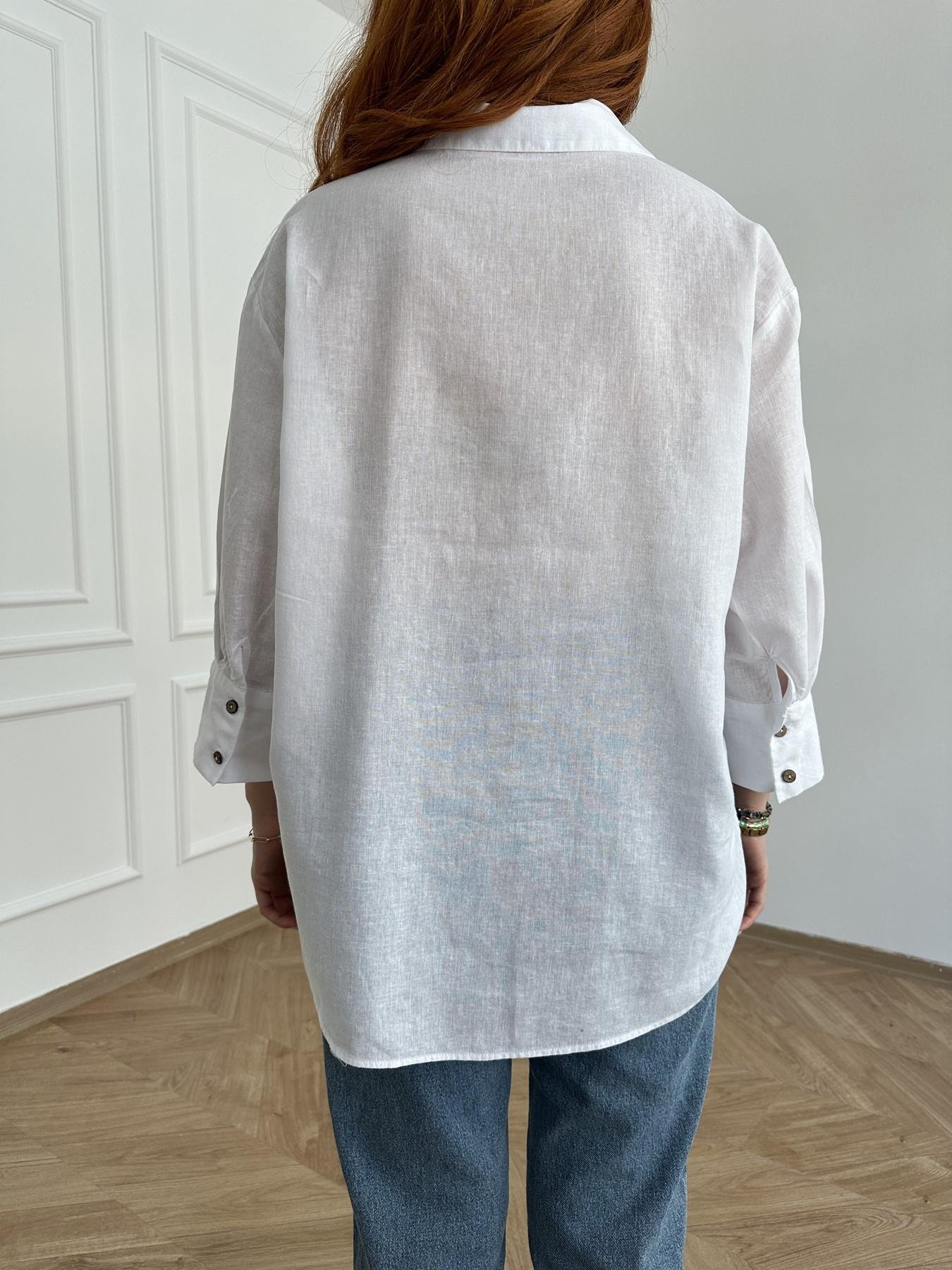 Cepsiz Keten Gömlek Beyaz