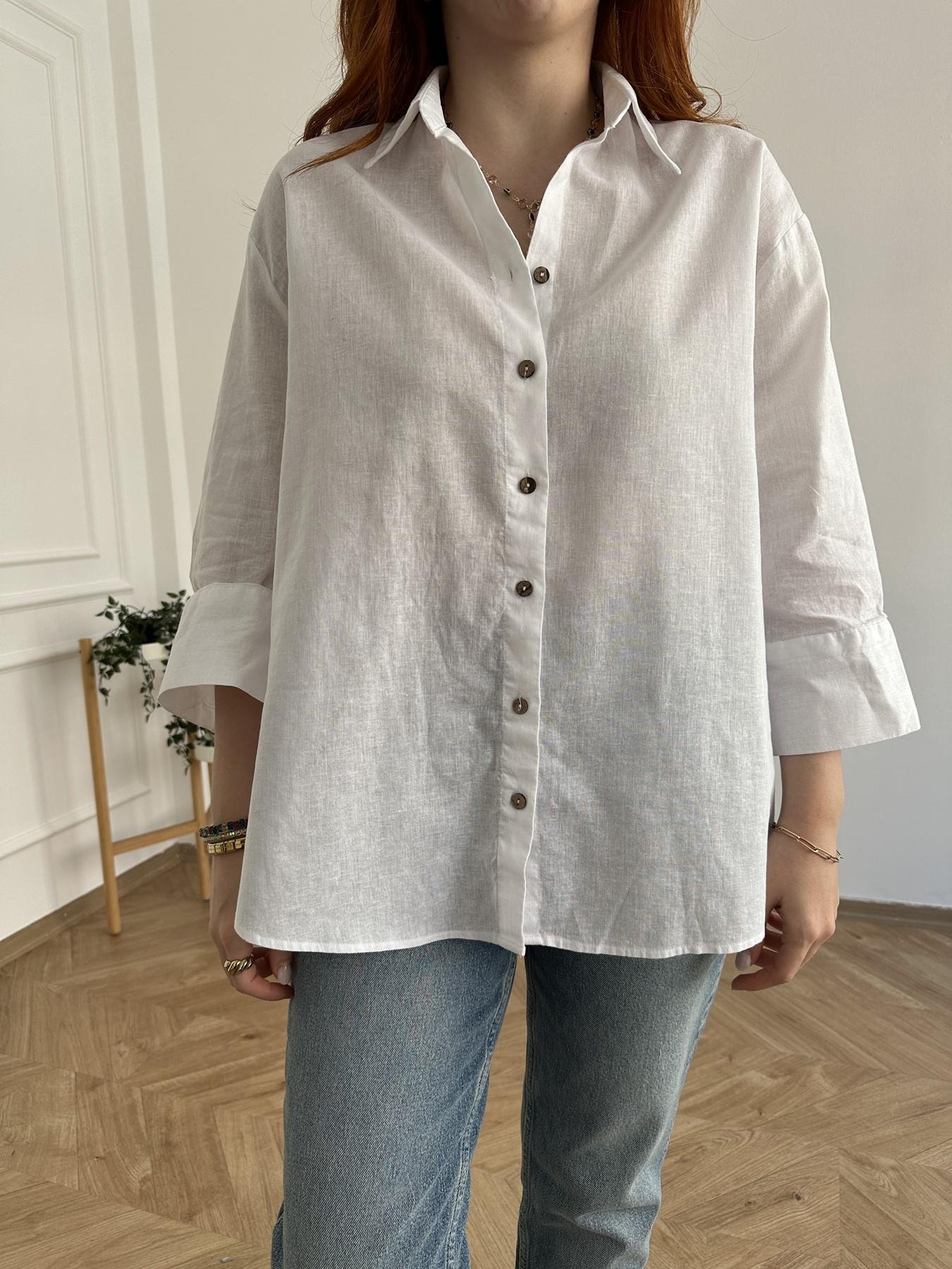 Cepsiz Keten Gömlek Beyaz