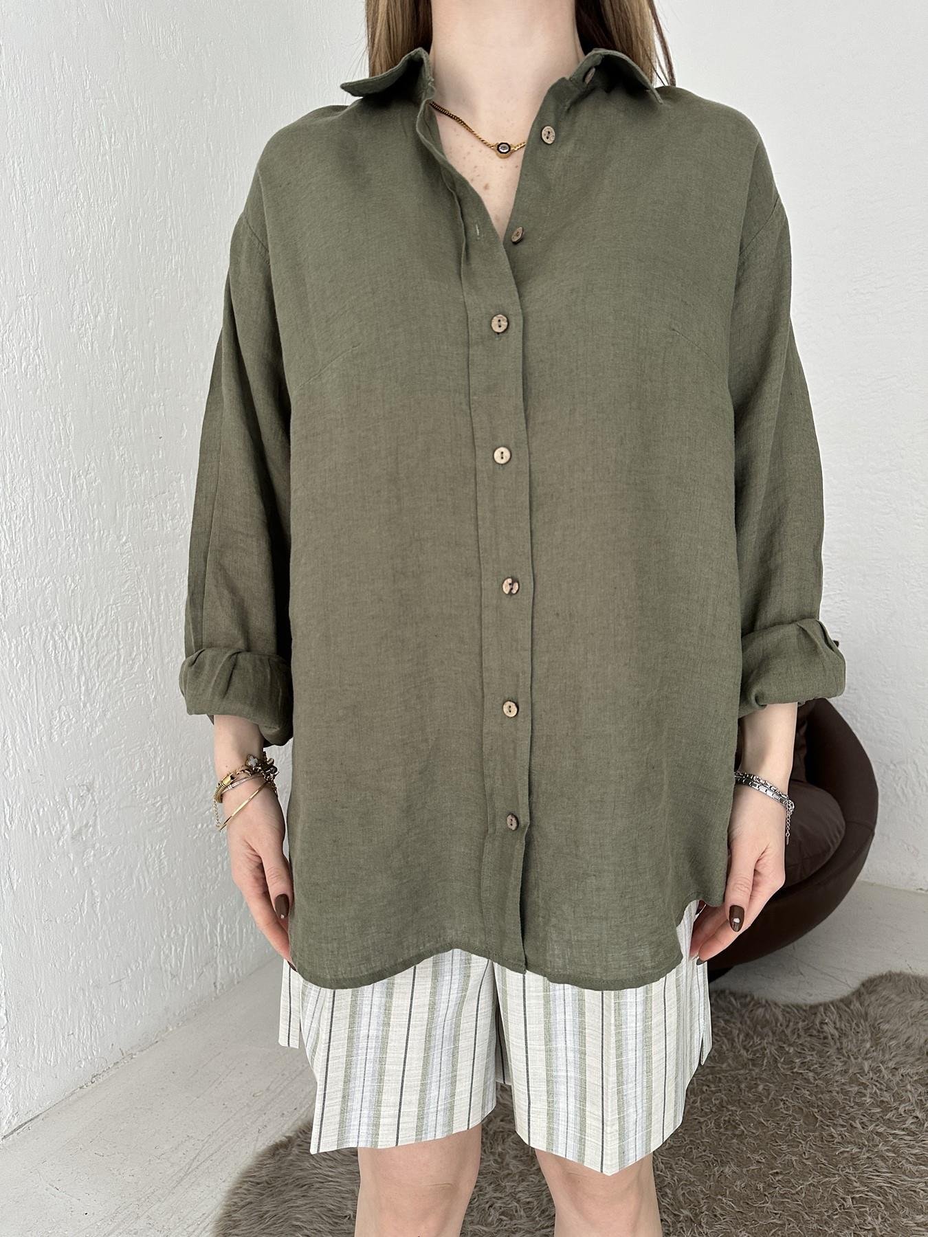 Cepsiz Keten Gömlek Haki