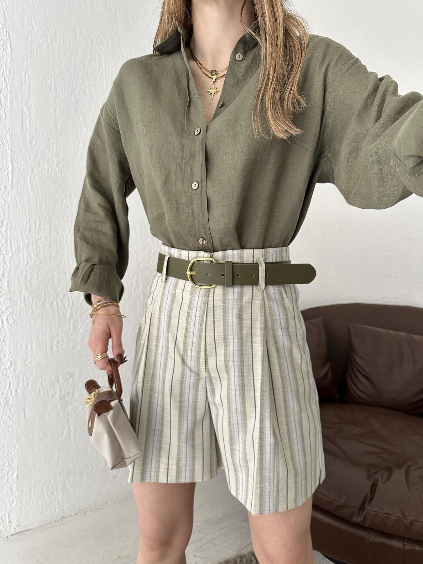 Cepsiz Keten Gömlek Haki