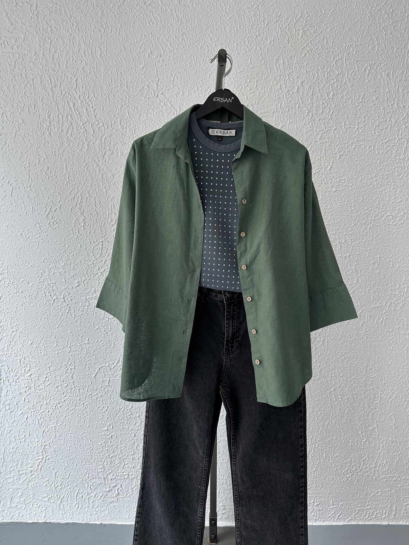 Cepsiz Keten Gömlek Haki