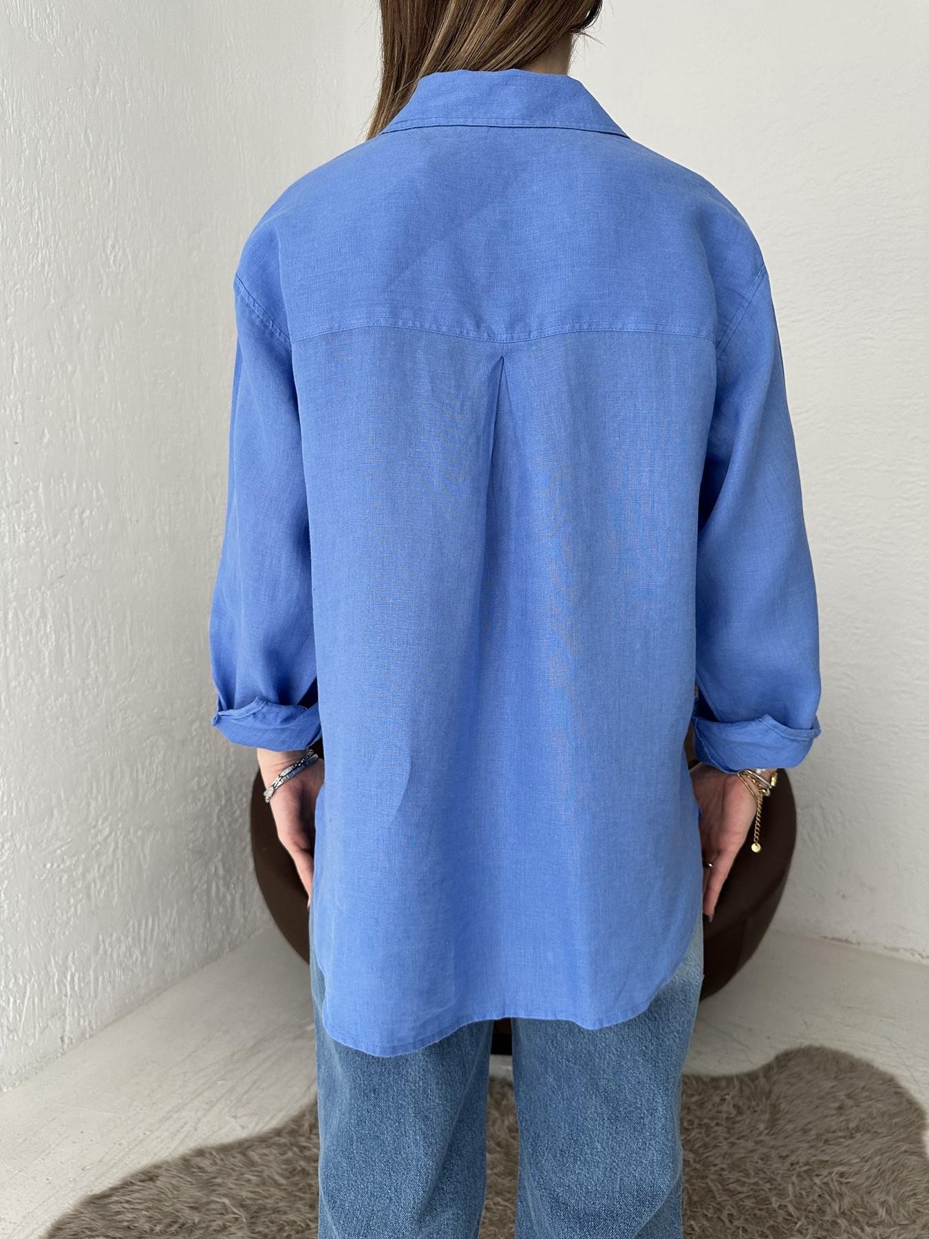 Cepsiz Keten Gömlek İndigo