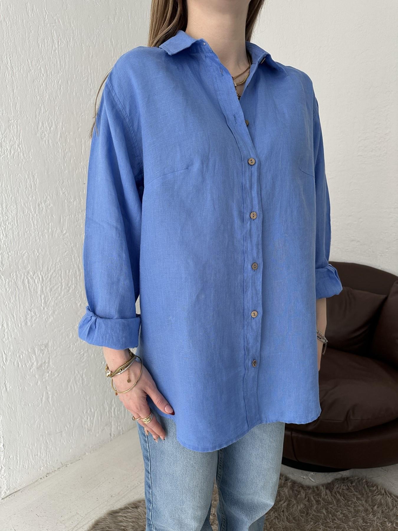 Cepsiz Keten Gömlek İndigo