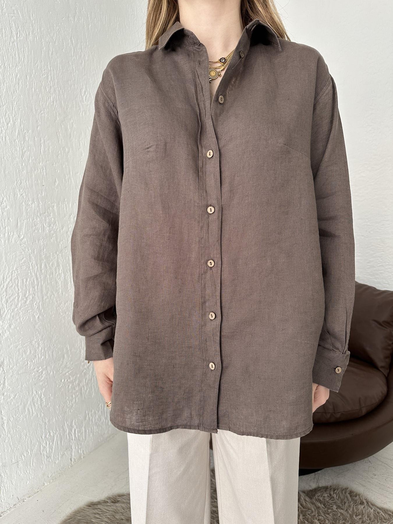 Cepsiz Keten Gömlek Kahve