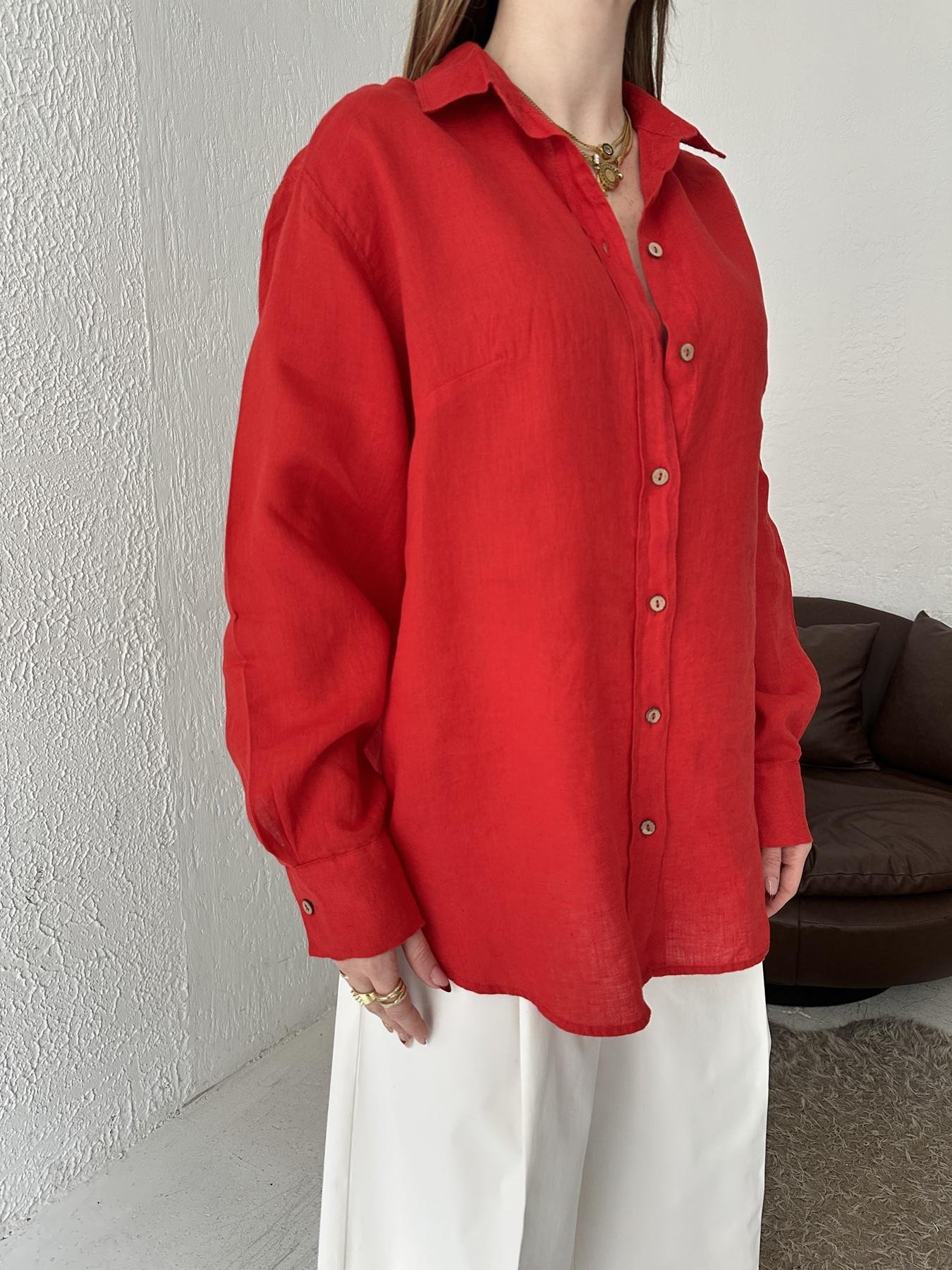 Cepsiz Keten Gömlek Kırmızı