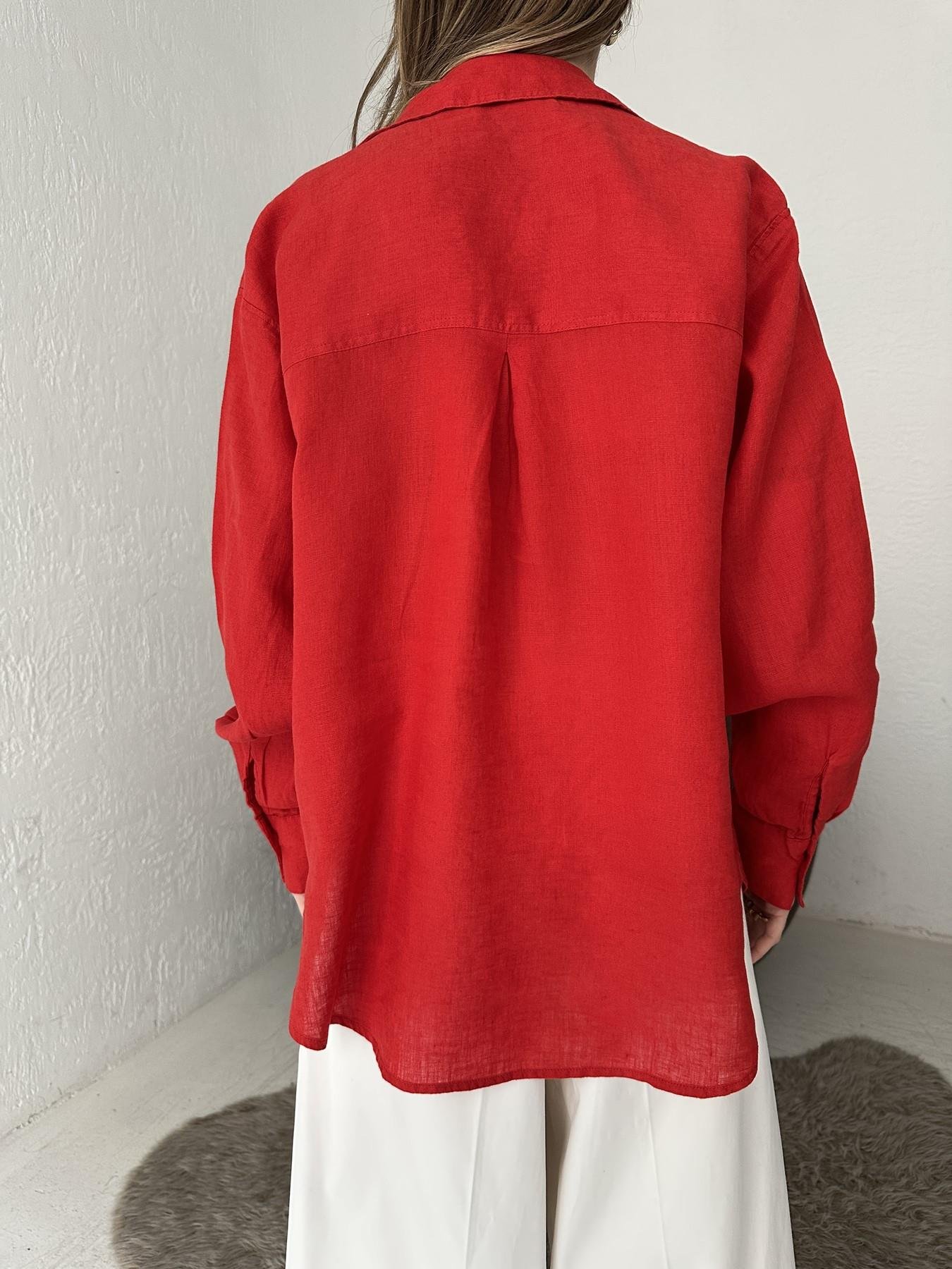 Cepsiz Keten Gömlek Kırmızı
