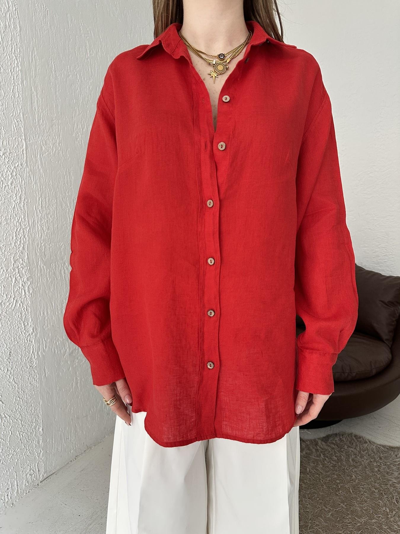 Cepsiz Keten Gömlek Kırmızı