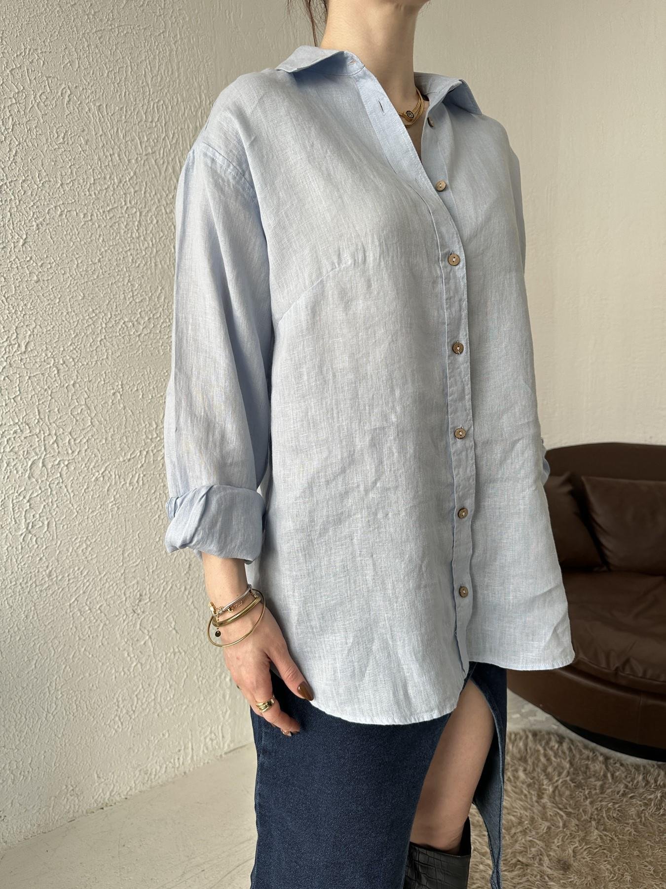 Cepsiz Keten Gömlek MAVİ