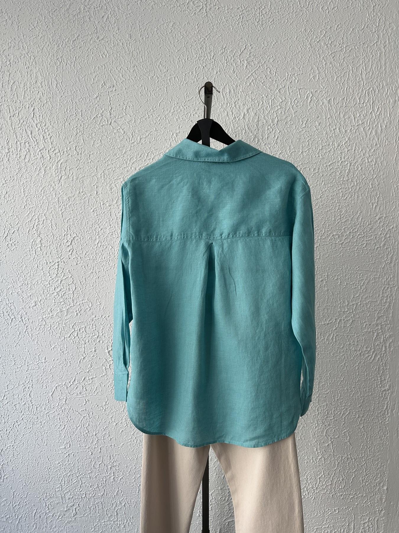 Cepsiz Keten Gömlek Turkuaz