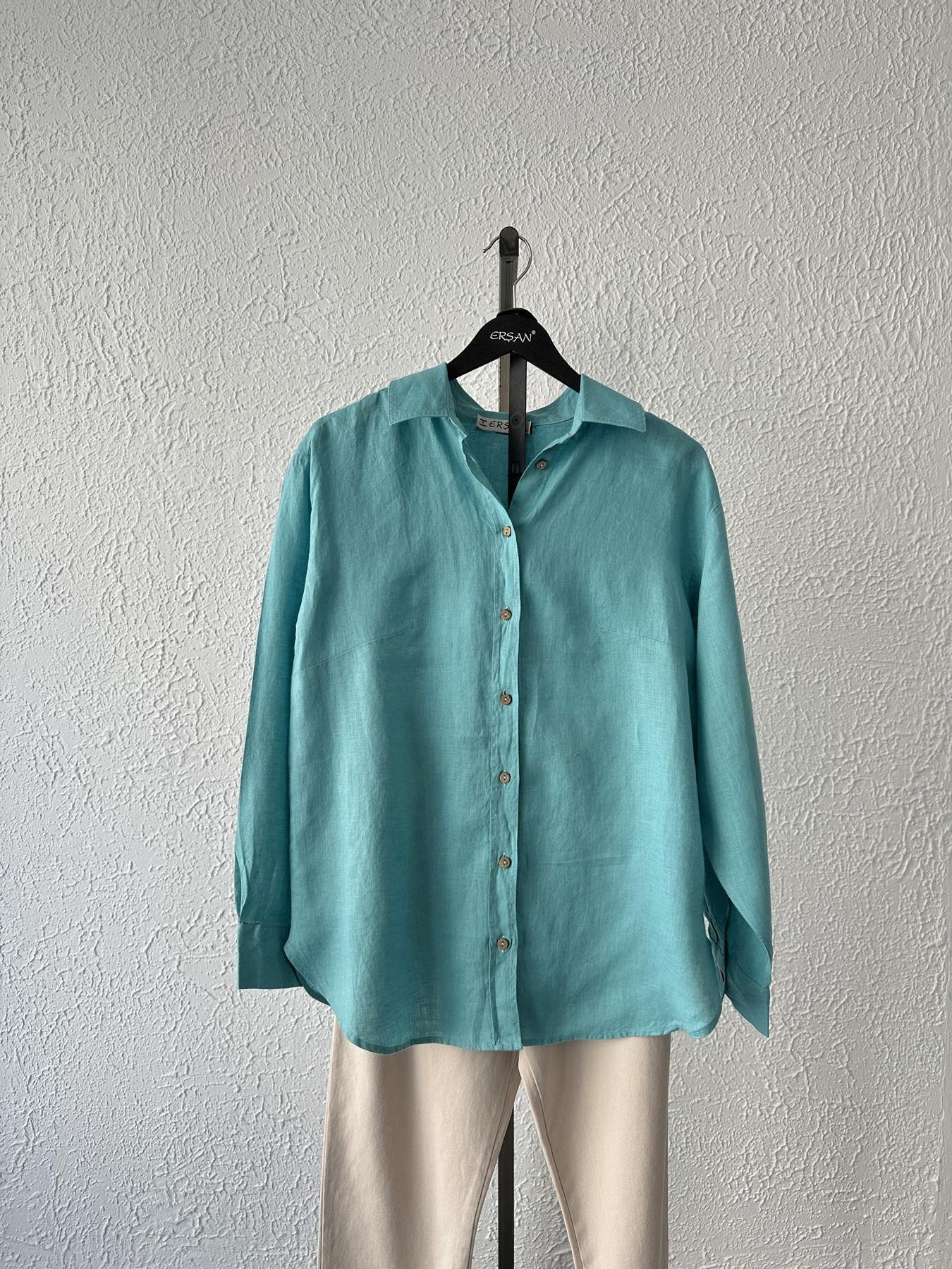 Cepsiz Keten Gömlek Turkuaz