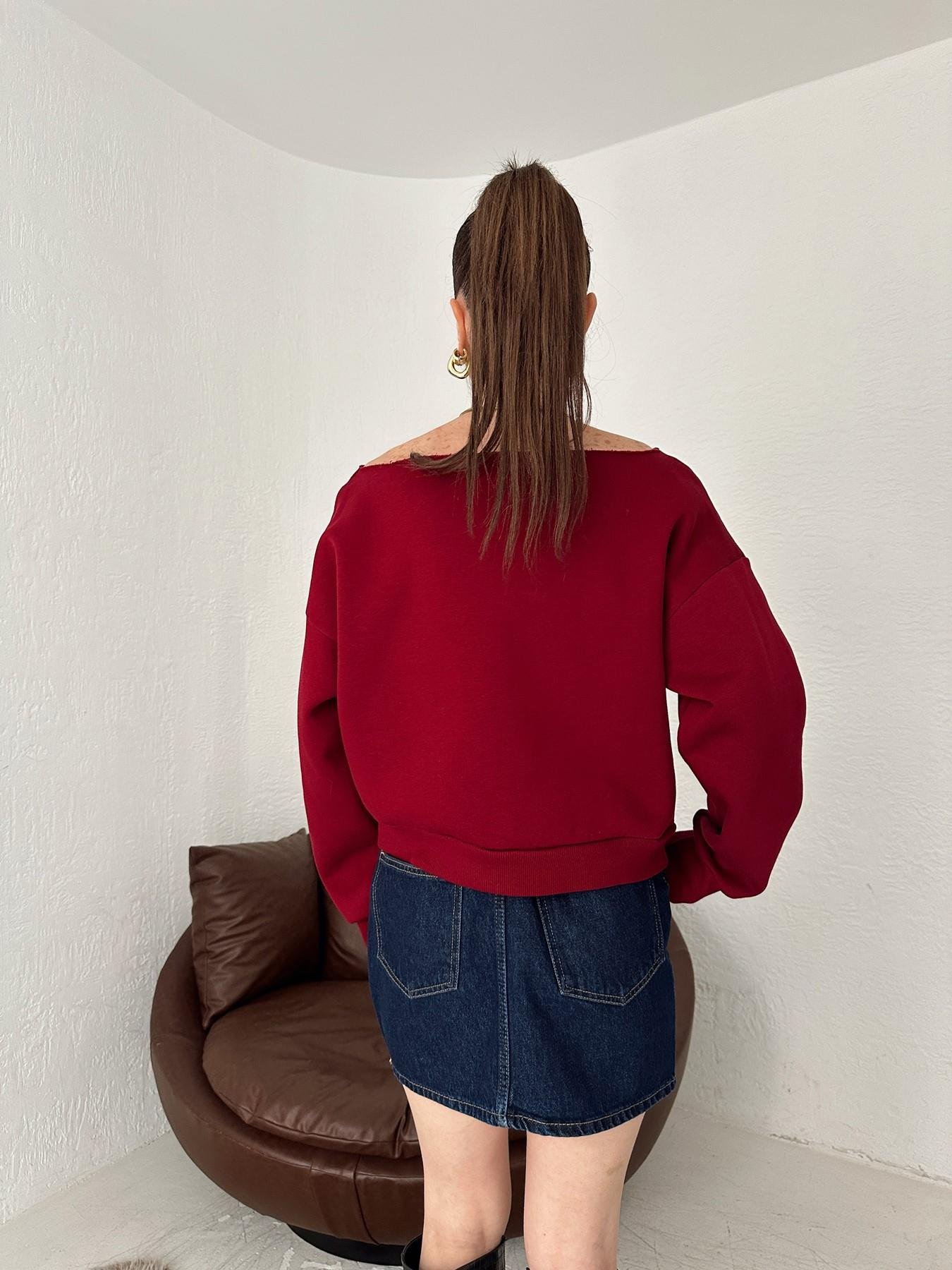 Championship Baskılı Crop Sweatshirt BORDO