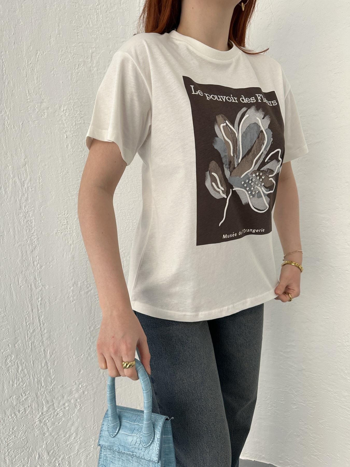 Çicek Nakışlı Tişört Ekru-kahve