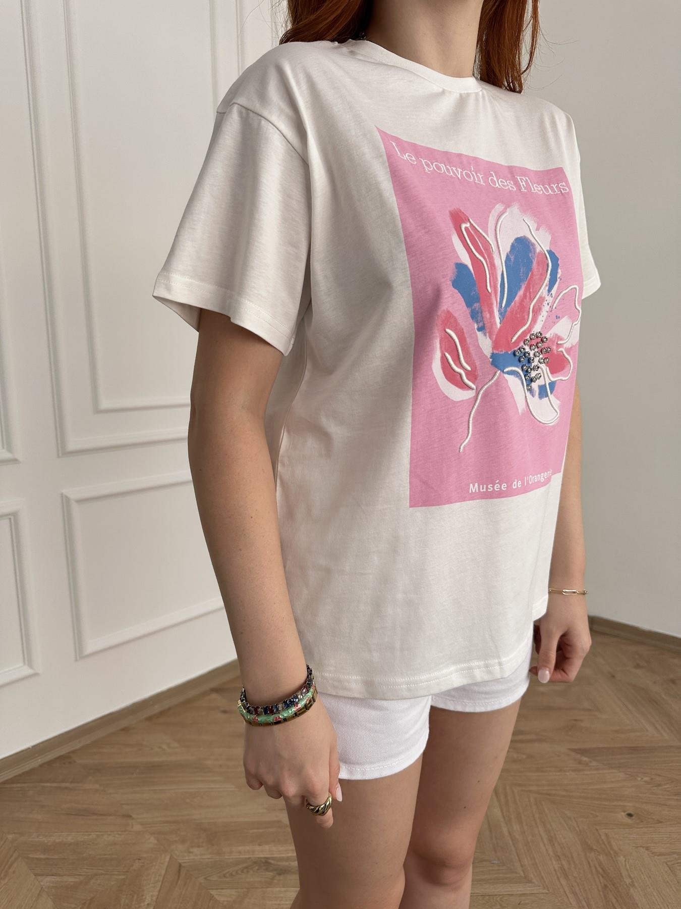 Çicek Nakışlı Tişört Ekru-pembe