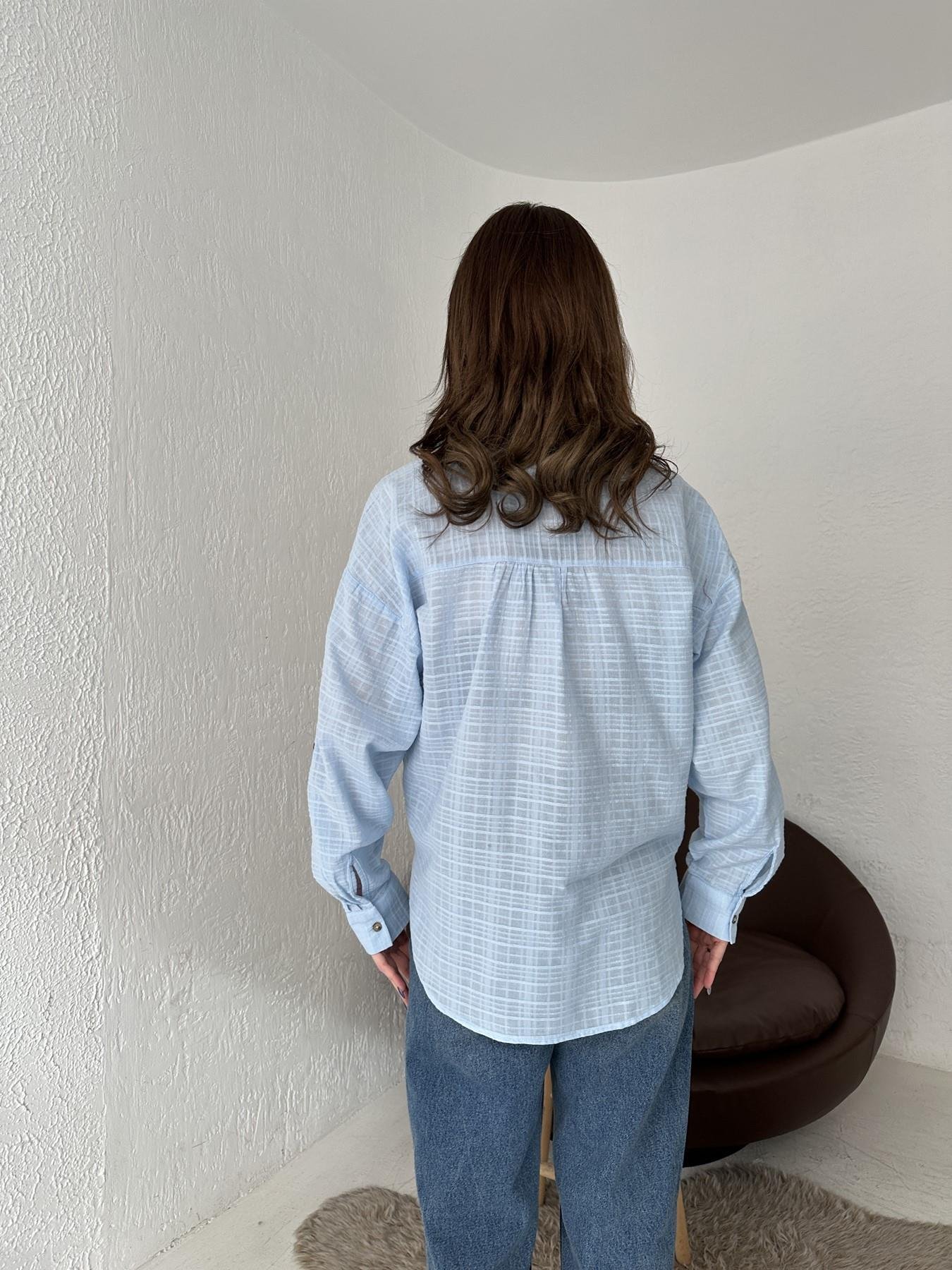 Çift Cepli Kendinden Desenli Gömlek MAVİ