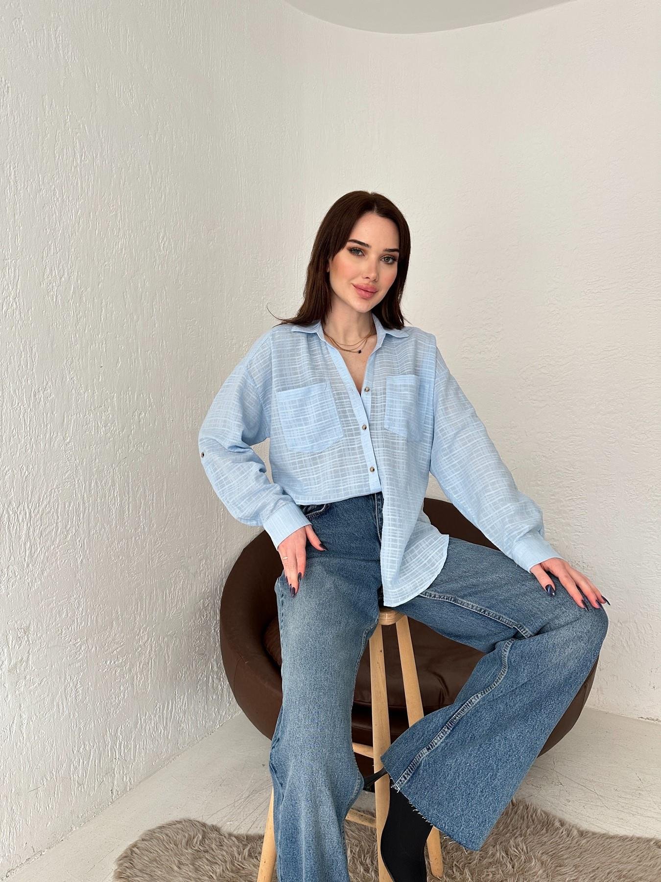 Çift Cepli Kendinden Desenli Gömlek MAVİ