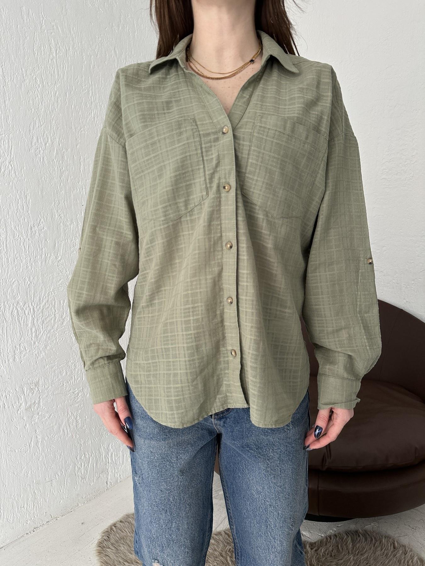 Çift Cepli Kendinden Desenli Gömlek MİNT