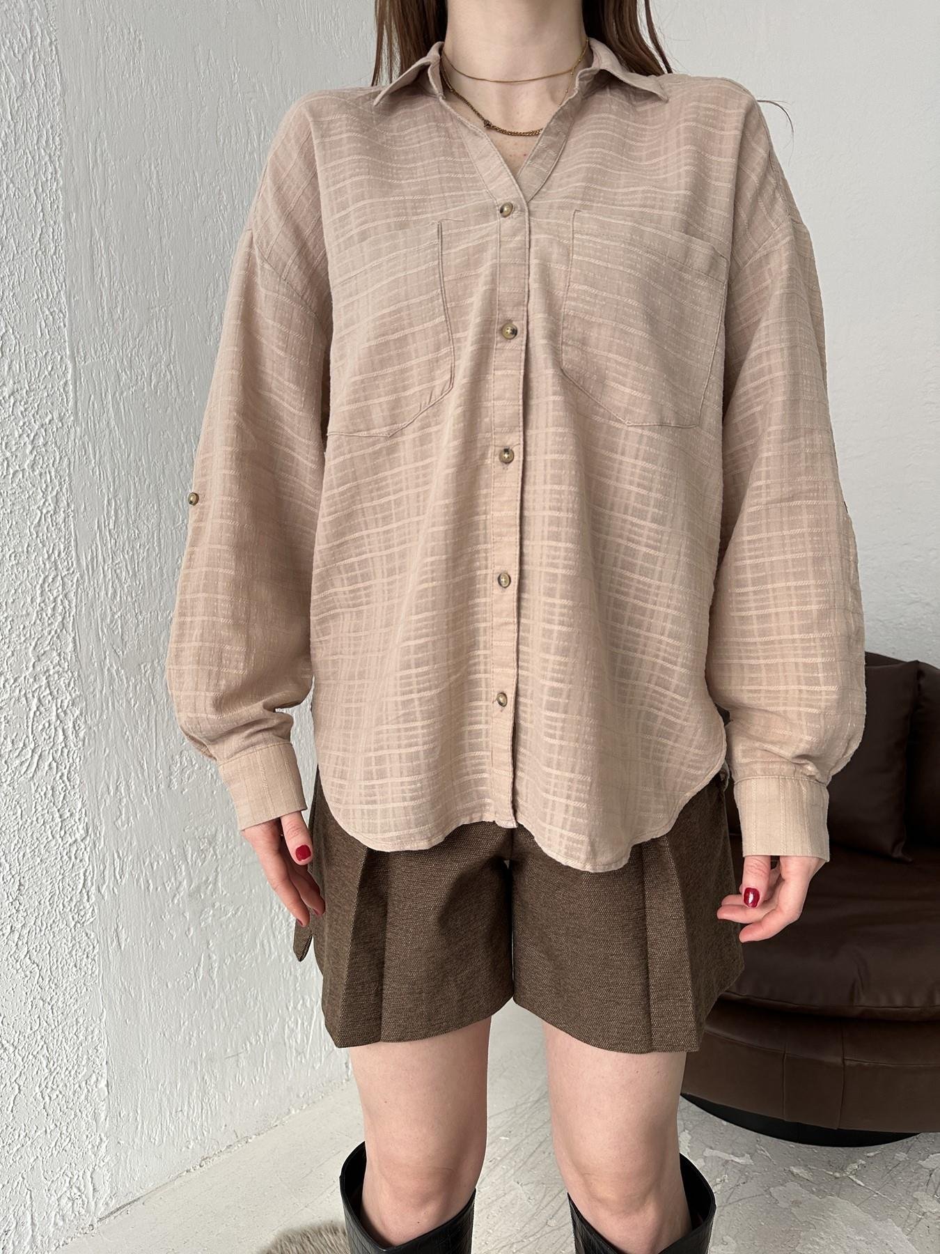 Çift Cepli Kendinden Desenli Gömlek VİZON