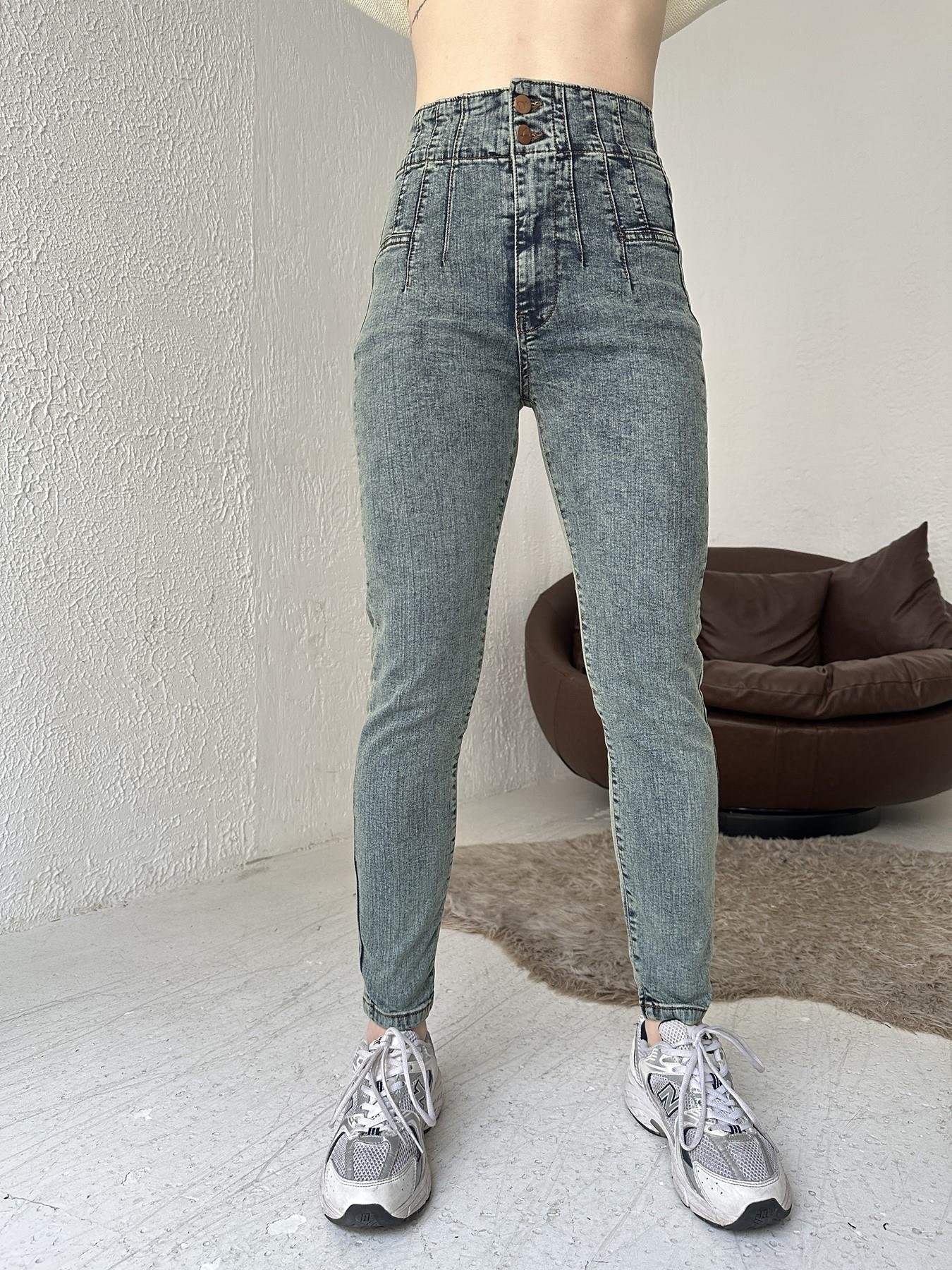 Çift Düğmeli Skinny Pantolon 62 ORTA MAVİ TİNTLİ