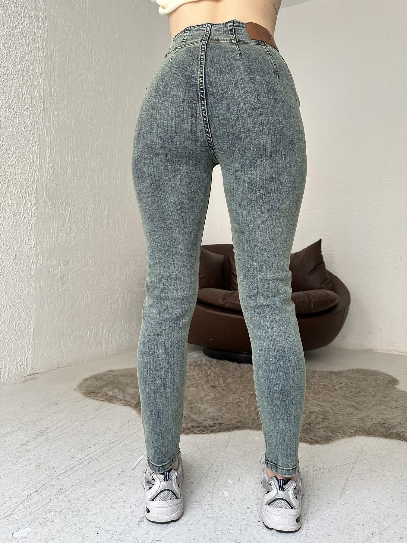 Çift Düğmeli Skinny Pantolon 62 ORTA MAVİ TİNTLİ