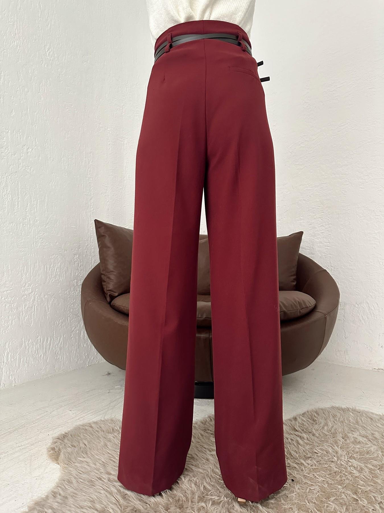 Çift Kemer Bol Paça Pantolon BORDO