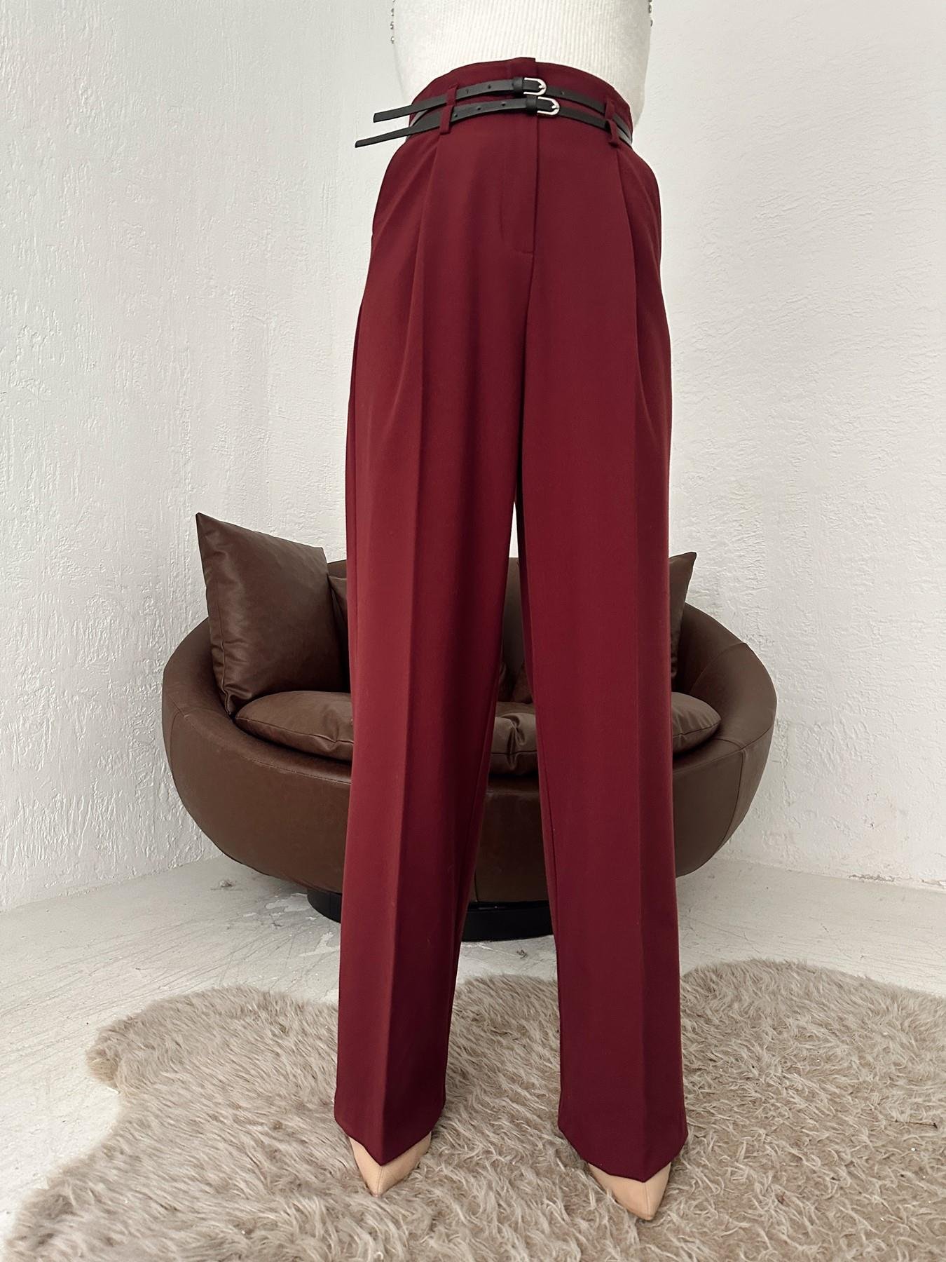 Çift Kemer Bol Paça Pantolon BORDO