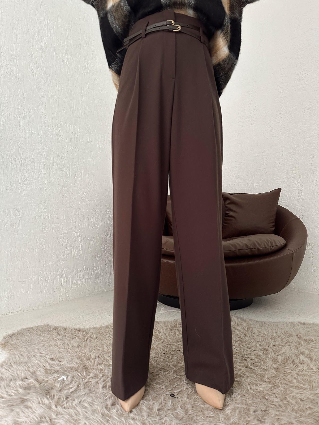 Çift Kemer Bol Paça Pantolon KAHVE