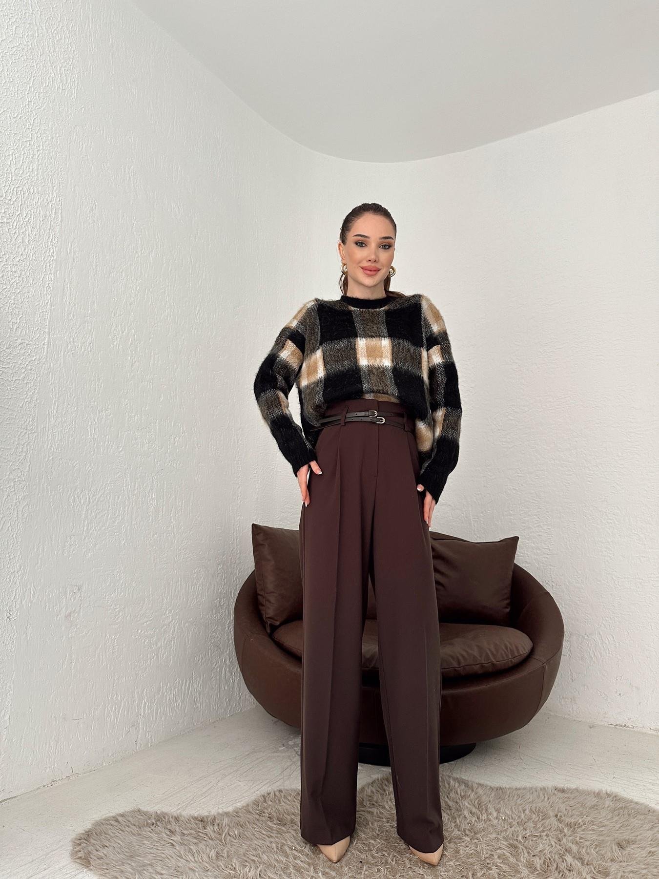 Çift Kemer Bol Paça Pantolon KAHVE