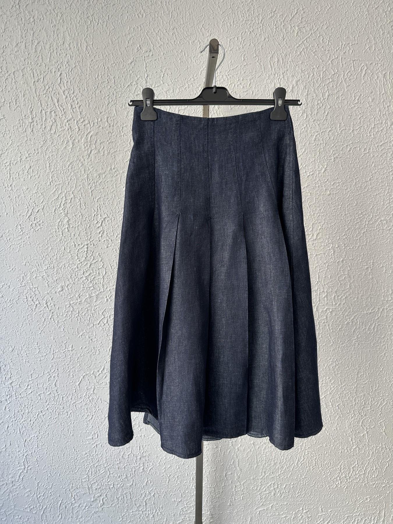 Çift Kemer Detay Denim Etek Lacivert