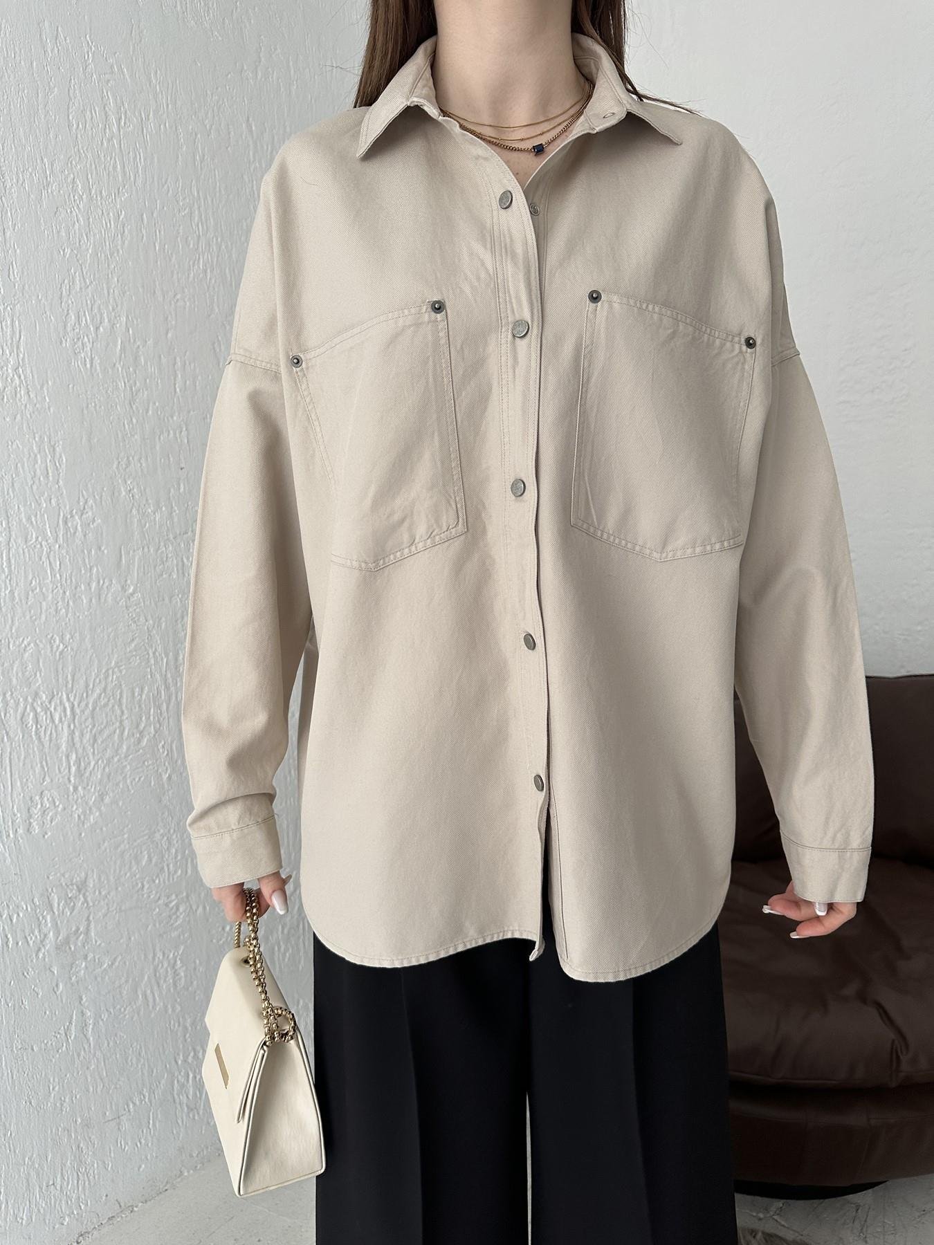 Çıtçıtlı Çift Cepli Gömlek TAŞ