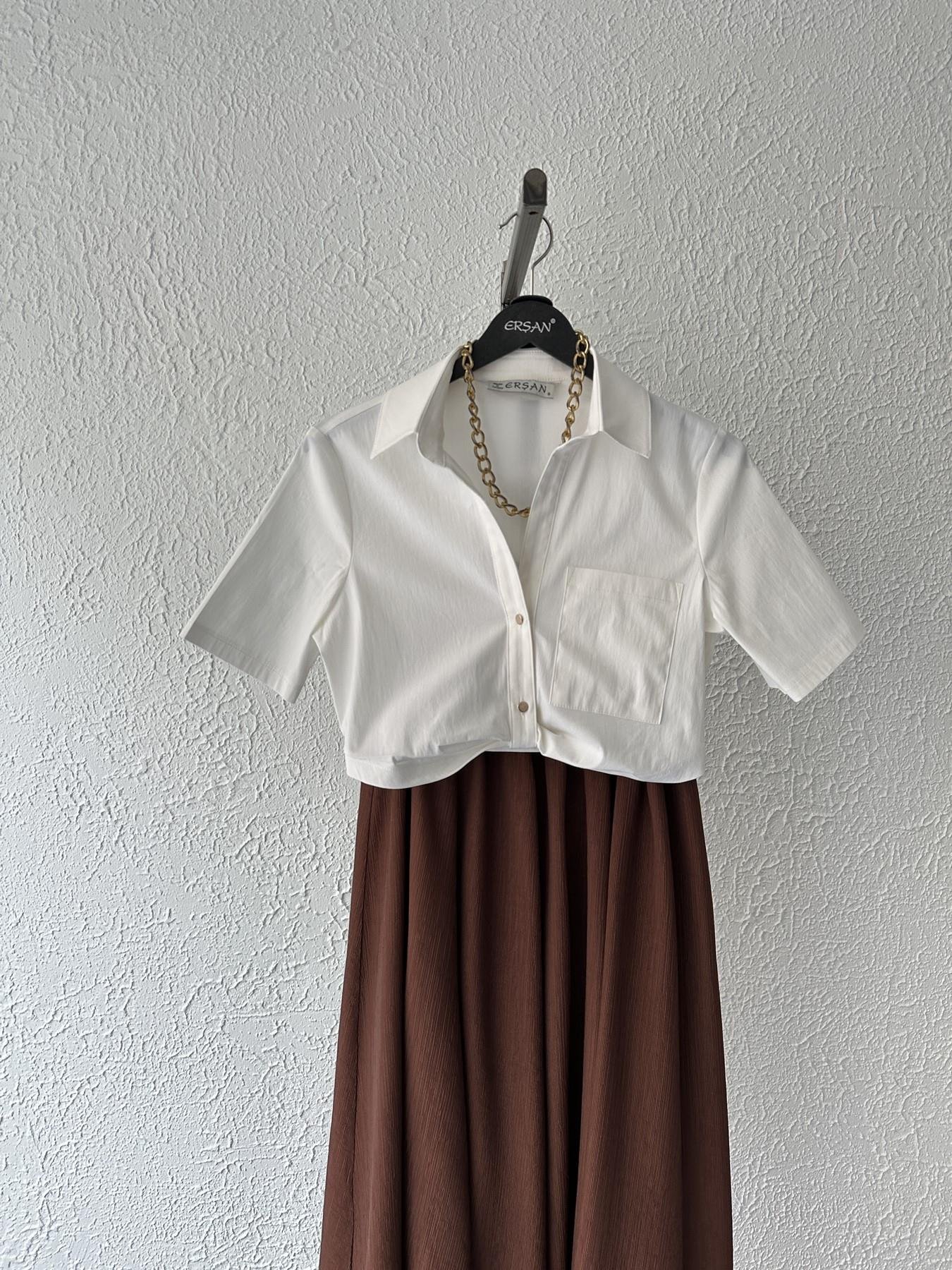 Çıtçıtlı Crop Gömlek Beyaz