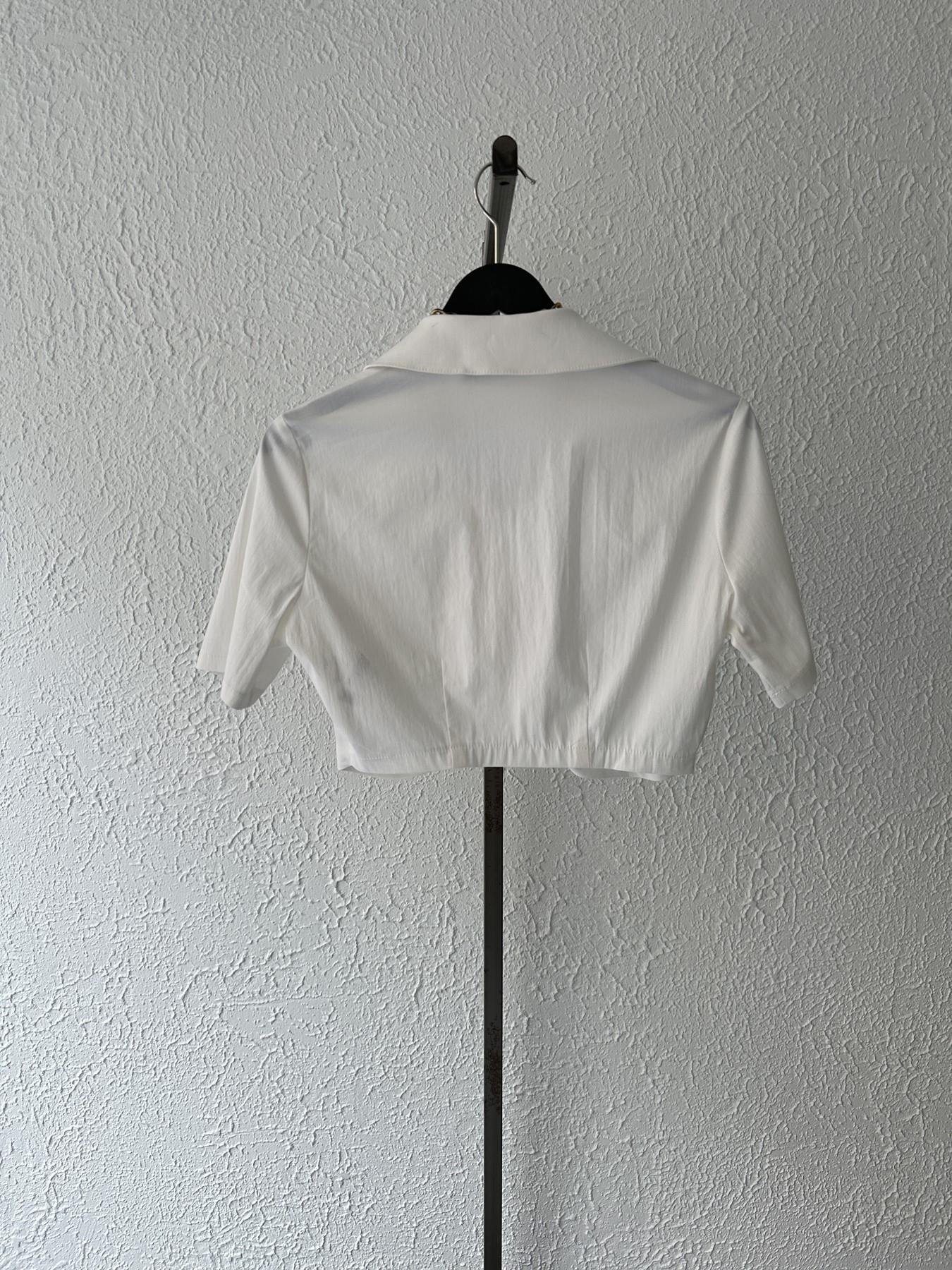 Çıtçıtlı Crop Gömlek Beyaz