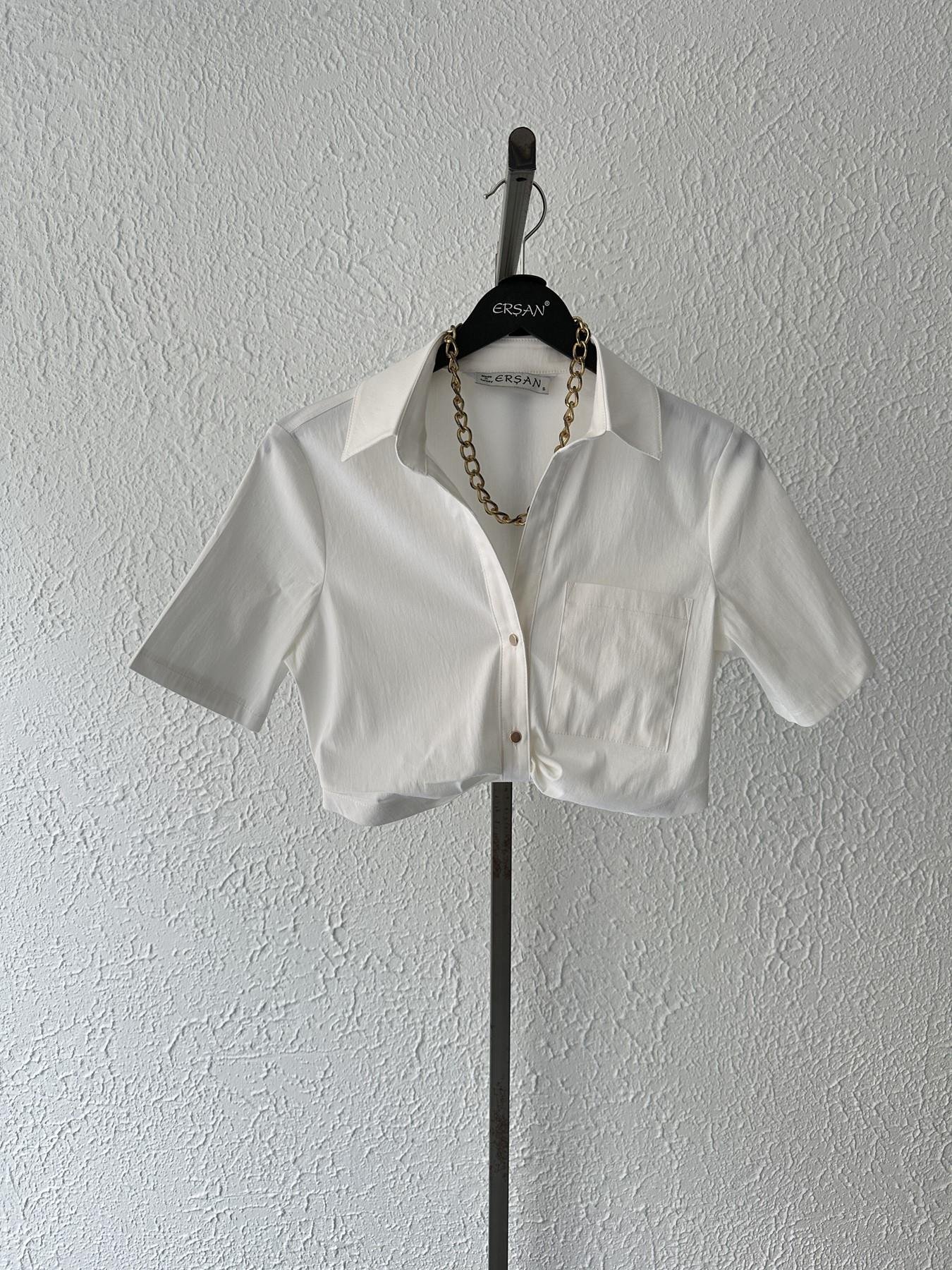 Çıtçıtlı Crop Gömlek Beyaz