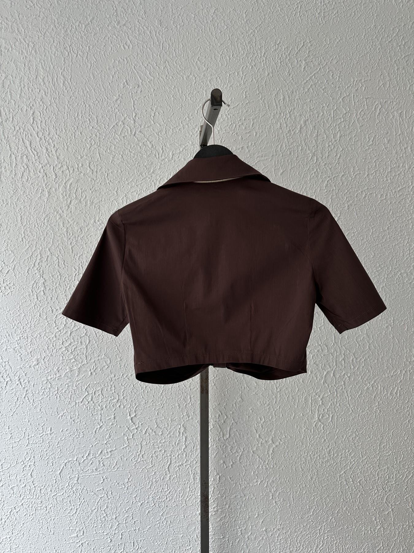 Çıtçıtlı Crop Gömlek Kahve