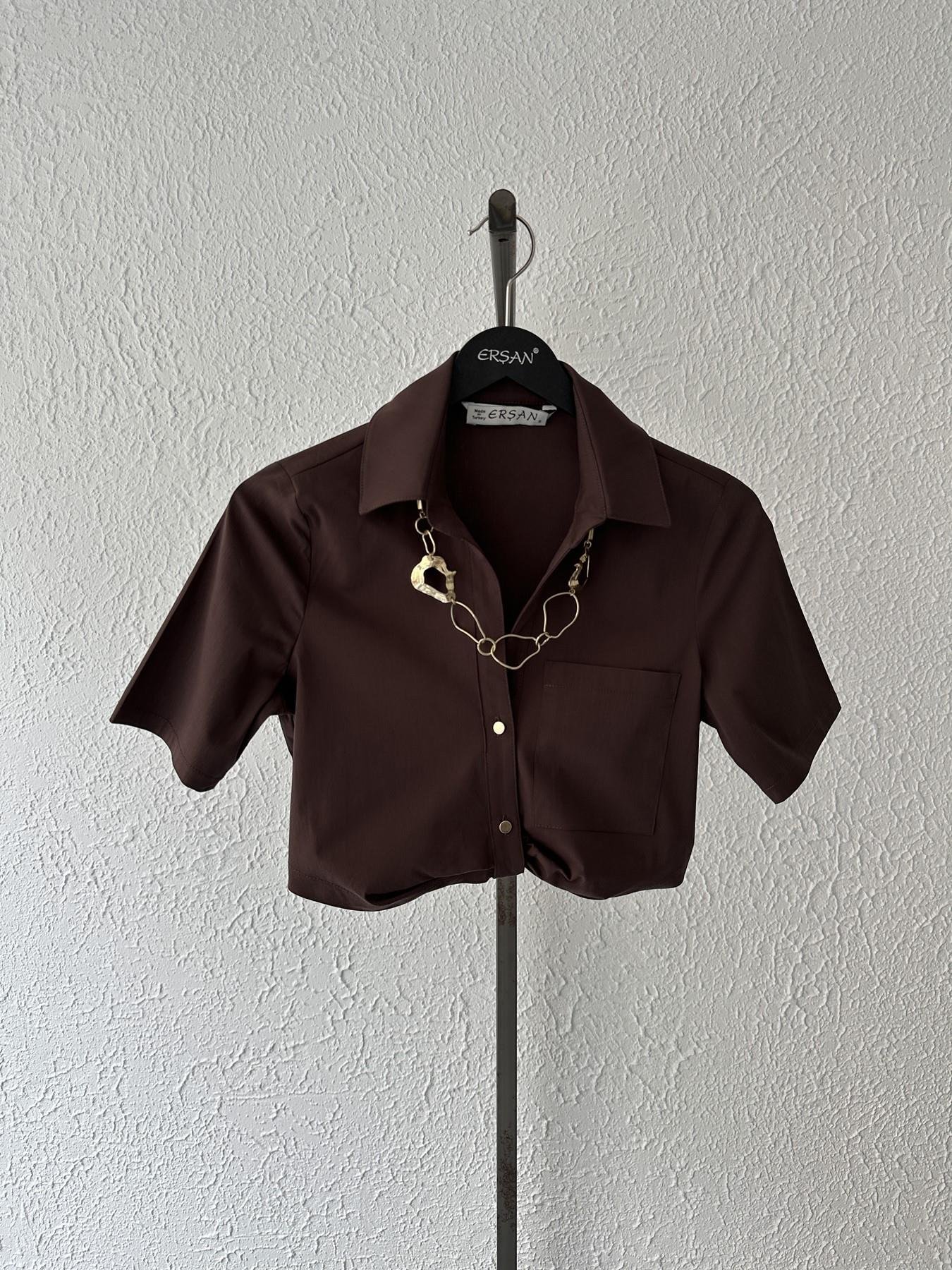 Çıtçıtlı Crop Gömlek Kahve