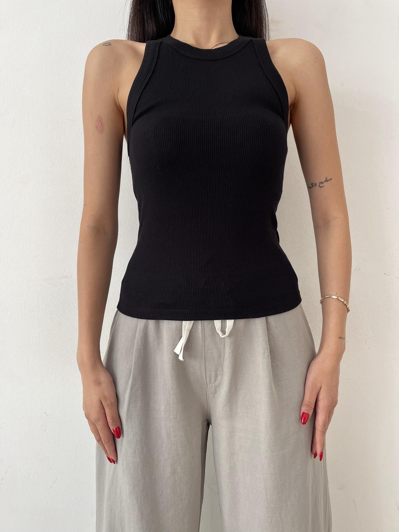 Çizgili Atlet SİYAH