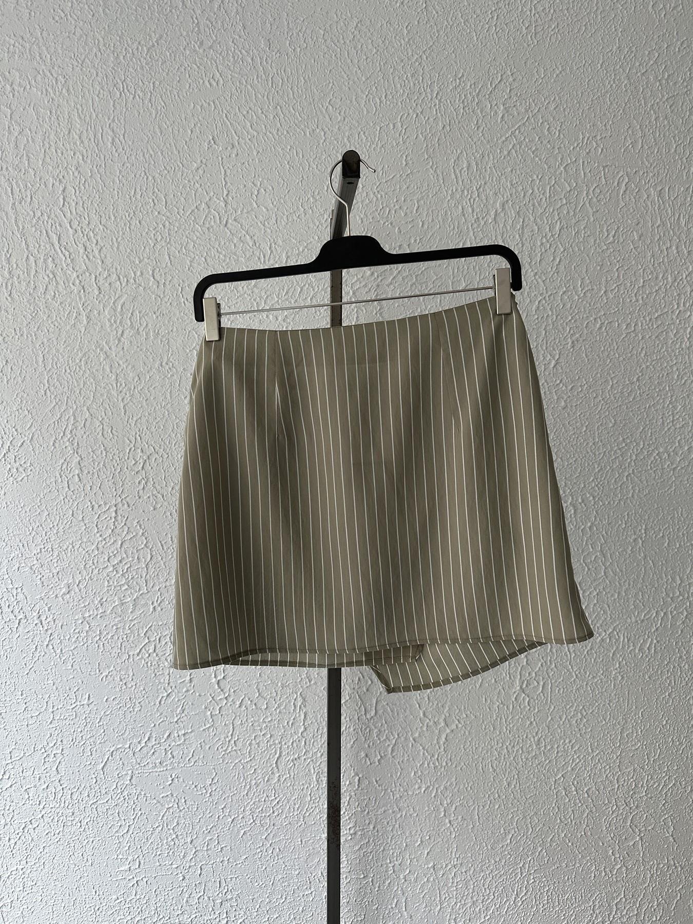 Çizgili Bağlamalı Etek Haki