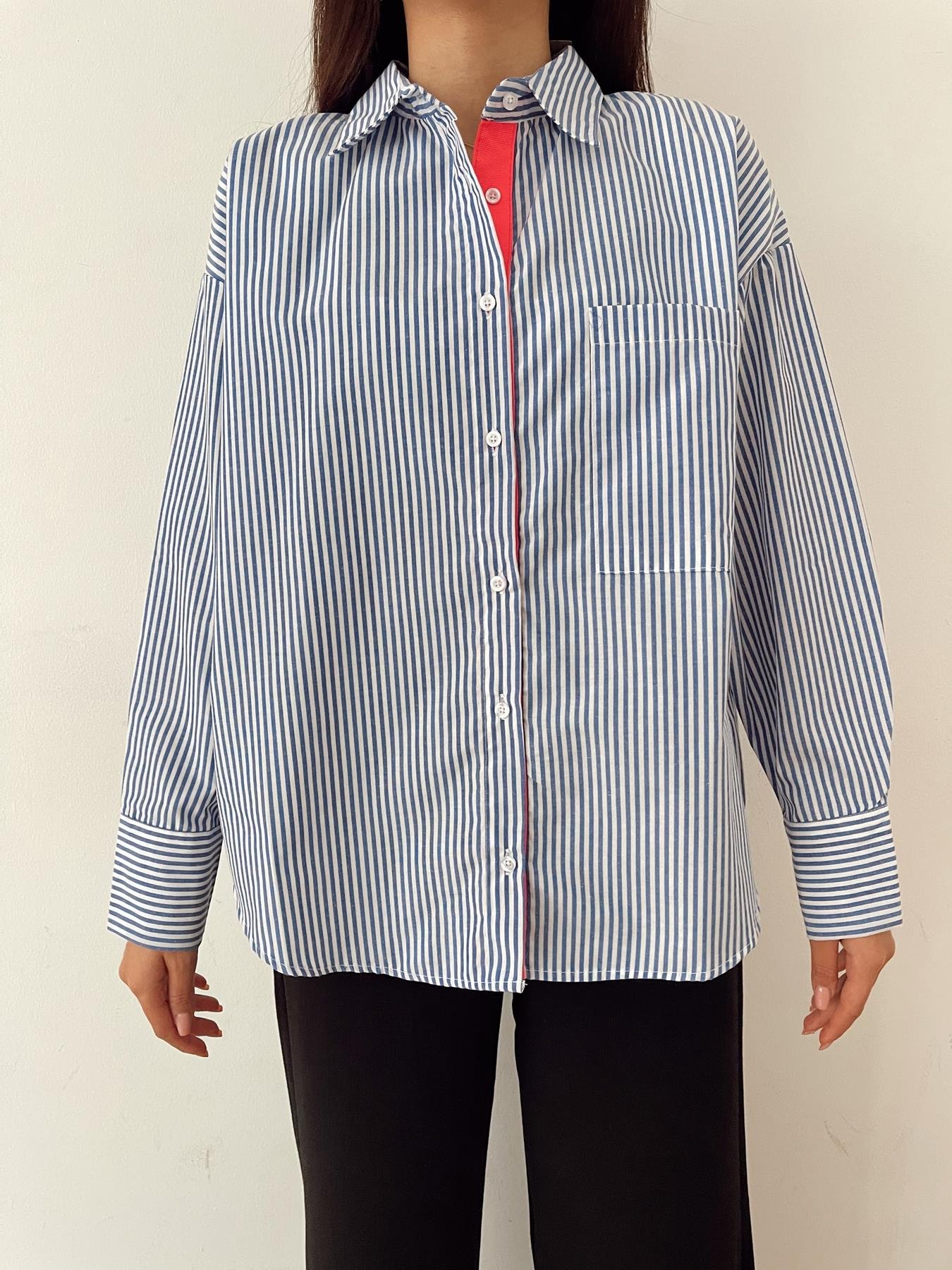 Çizgili Cepli Gömlek MAVİ