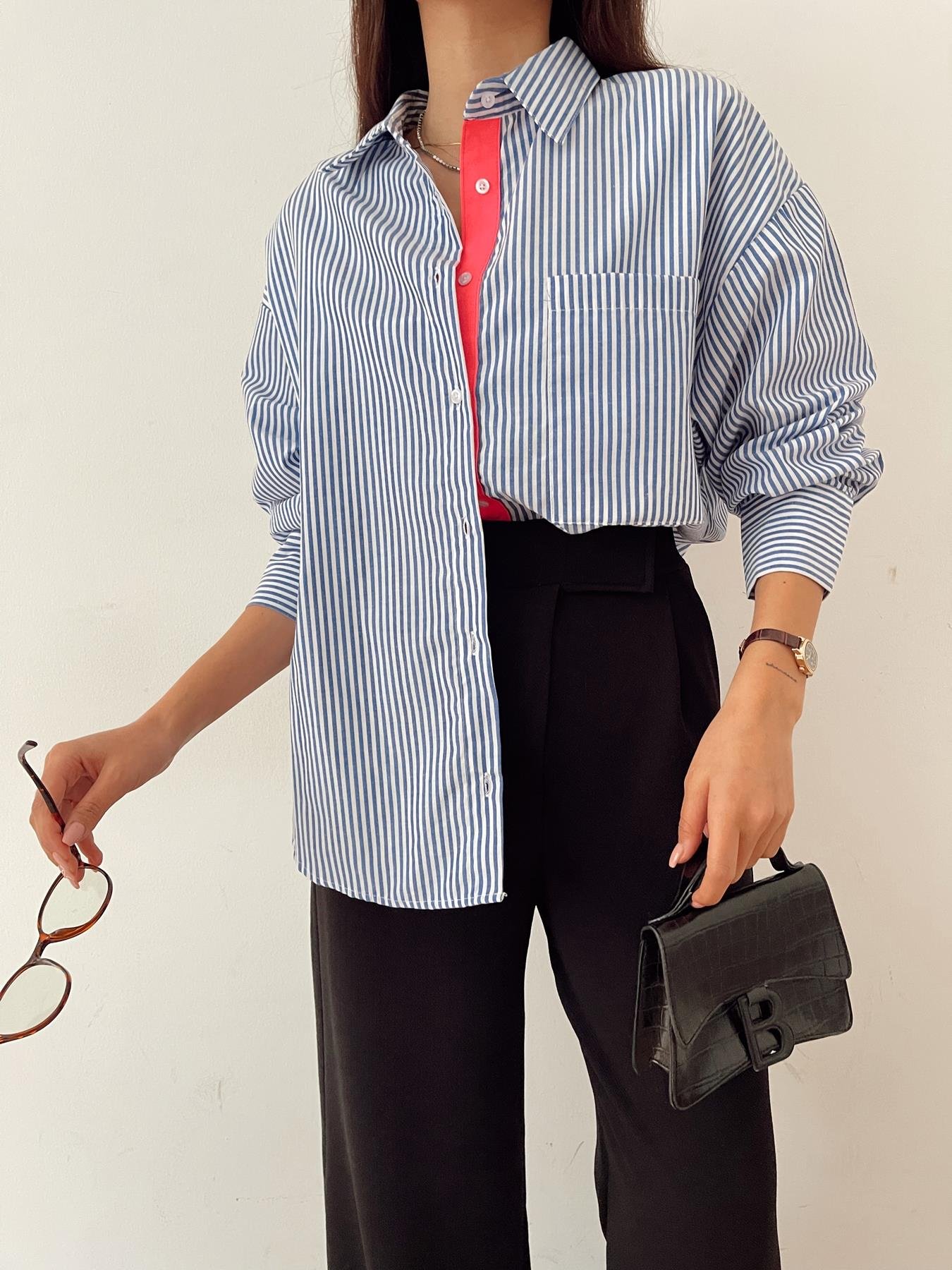 Çizgili Cepli Gömlek MAVİ