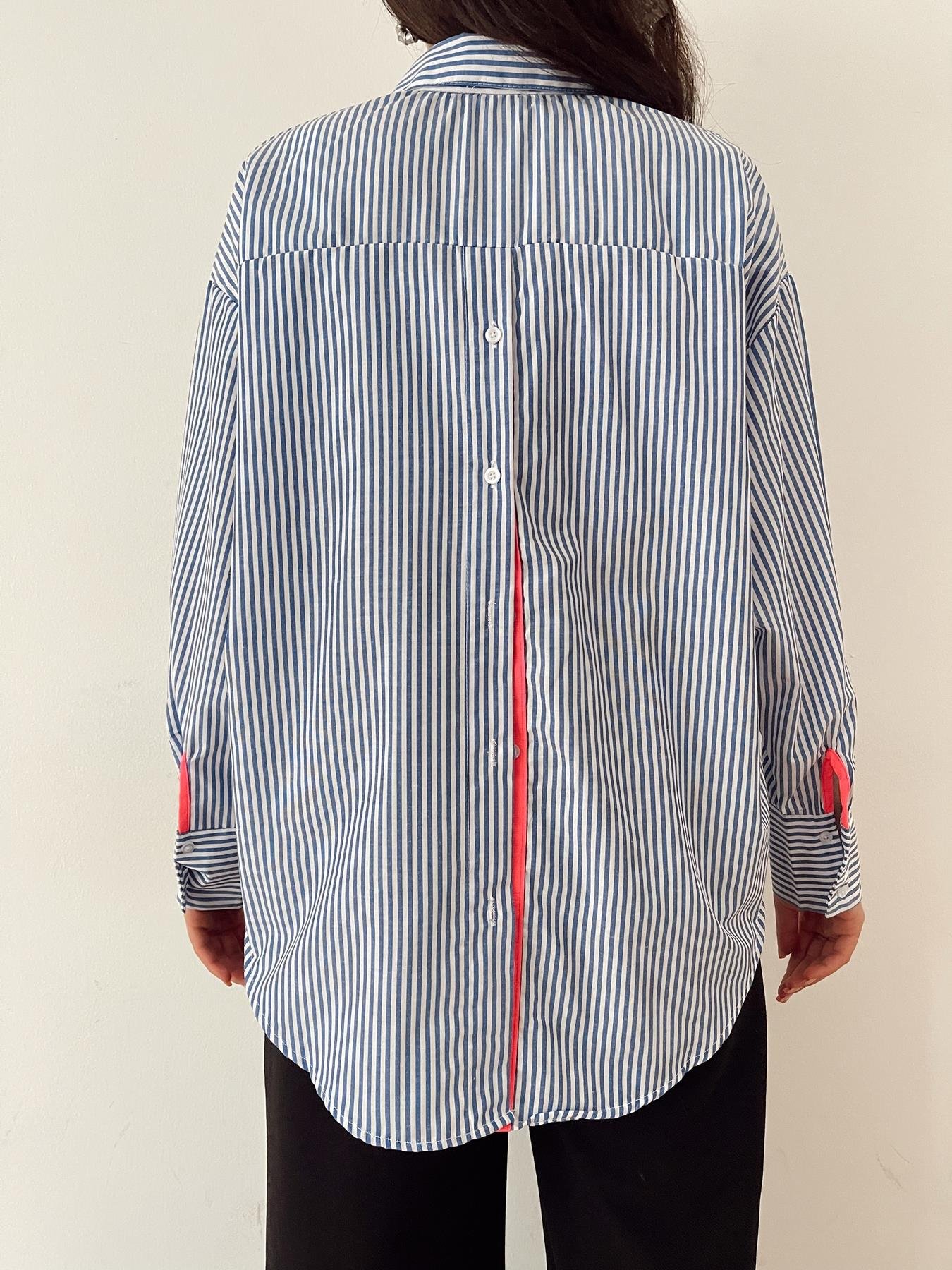 Çizgili Cepli Gömlek MAVİ