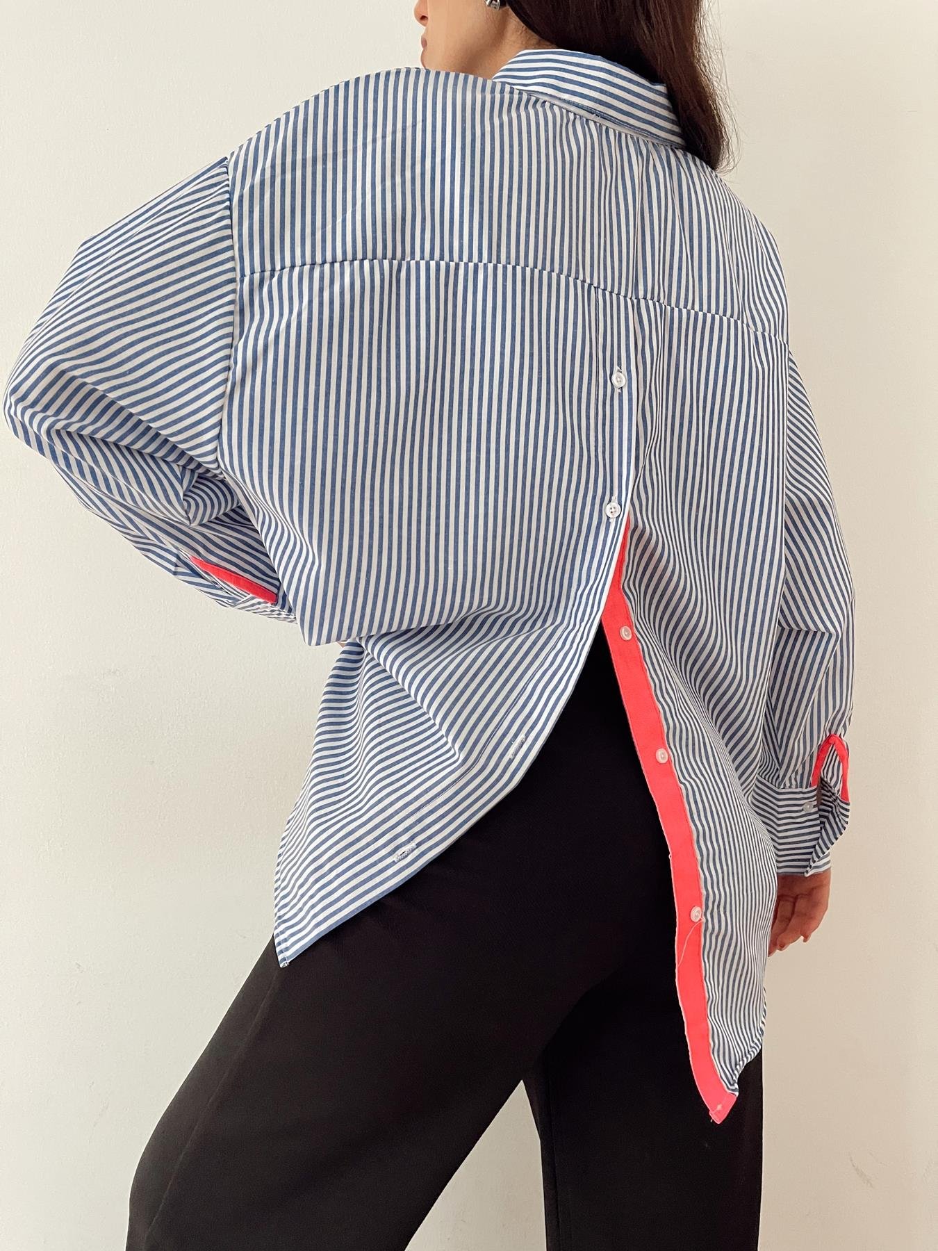 Çizgili Cepli Gömlek MAVİ