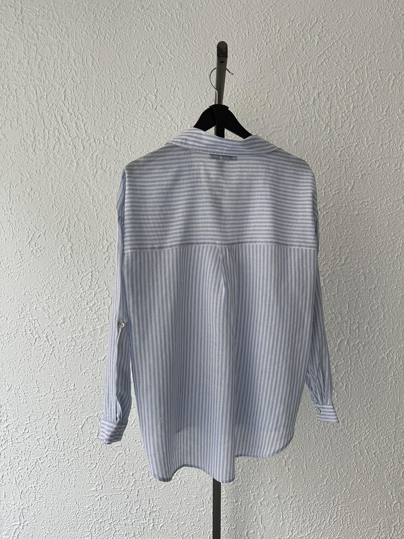 Çizgili Keten Gömlek Mavi-beyaz