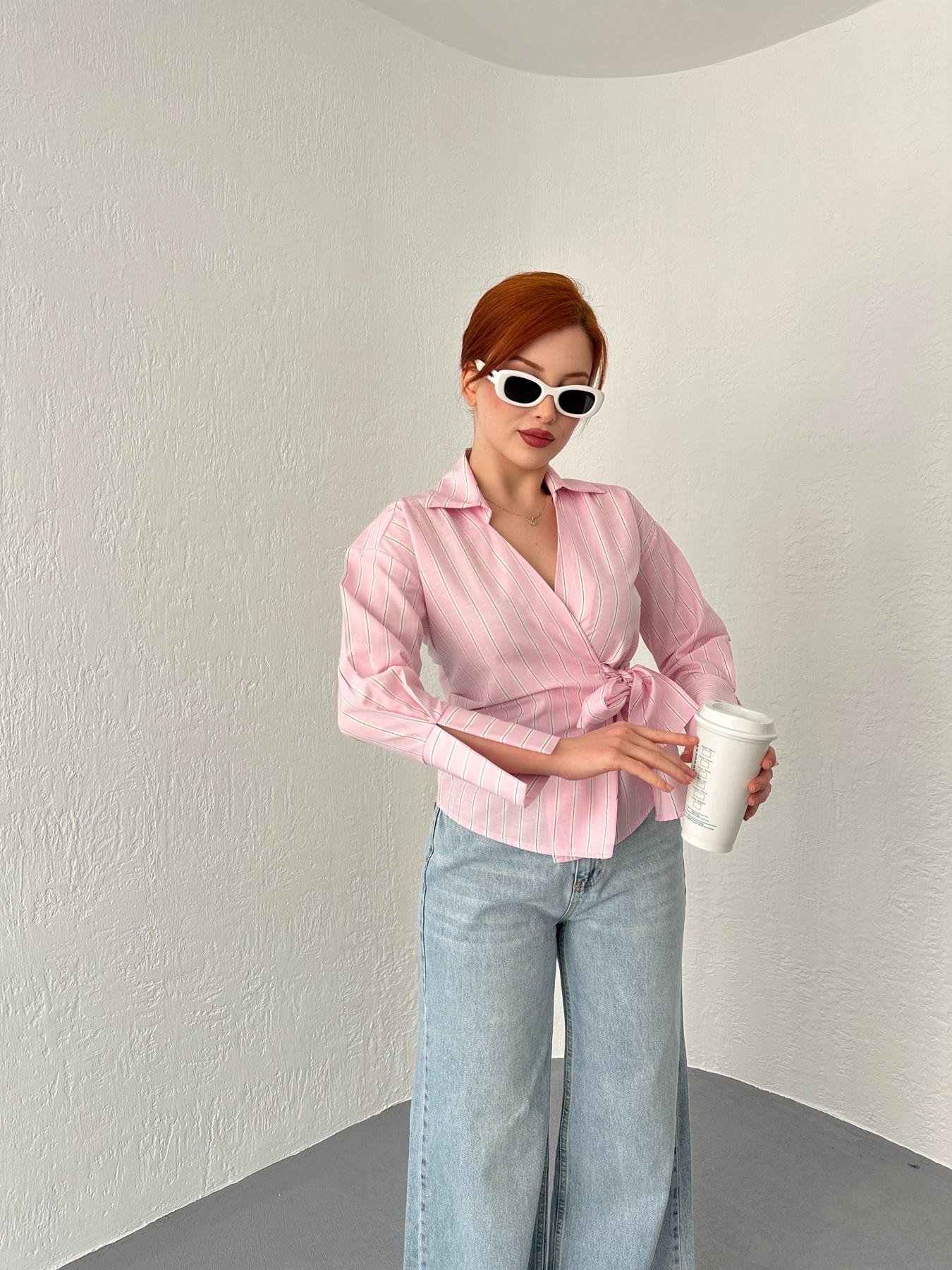 Çizgili Önü Bağlamalı Bluz Pembe