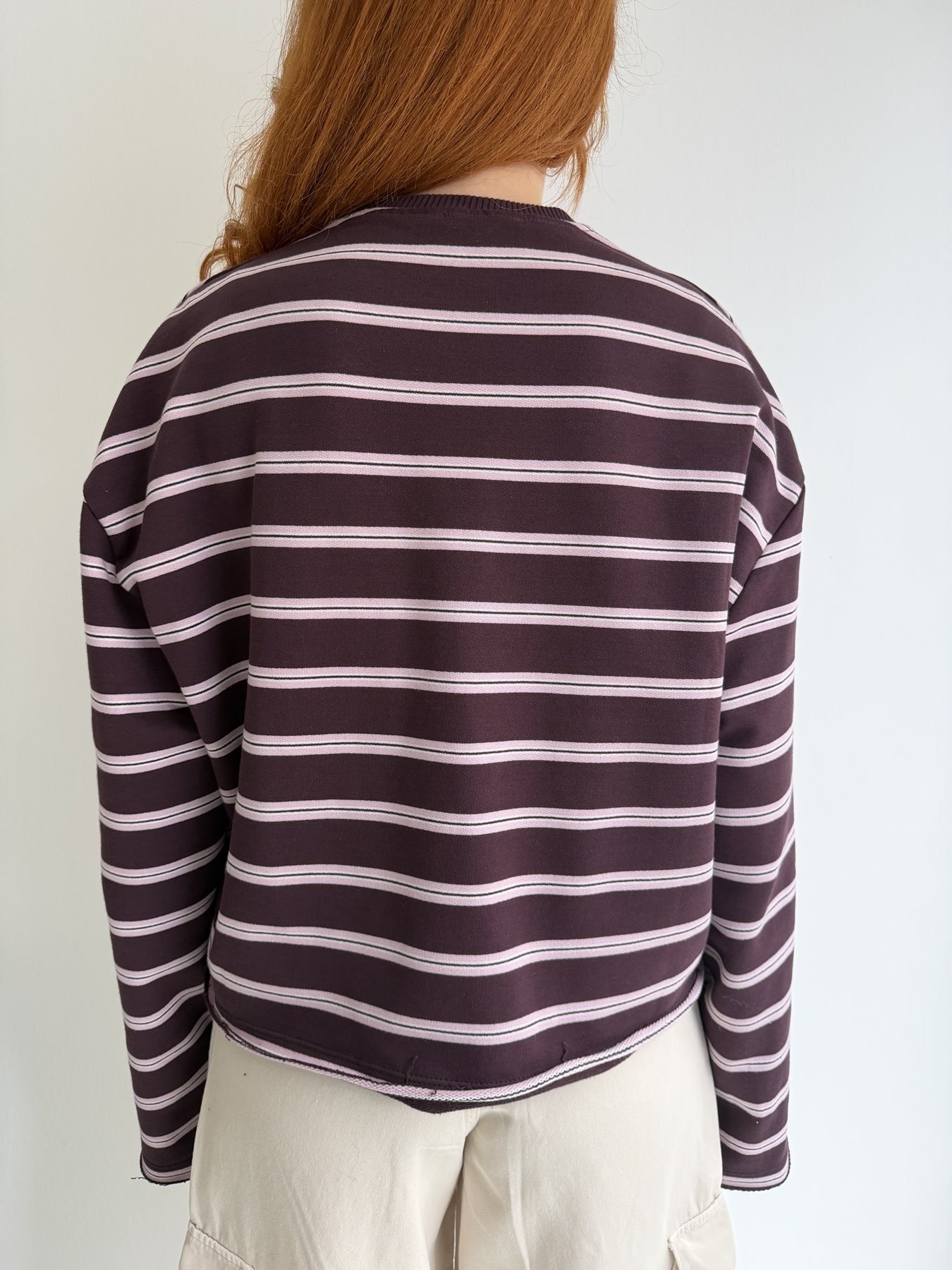 Çizgili Oversize Sweatshırt Bordo