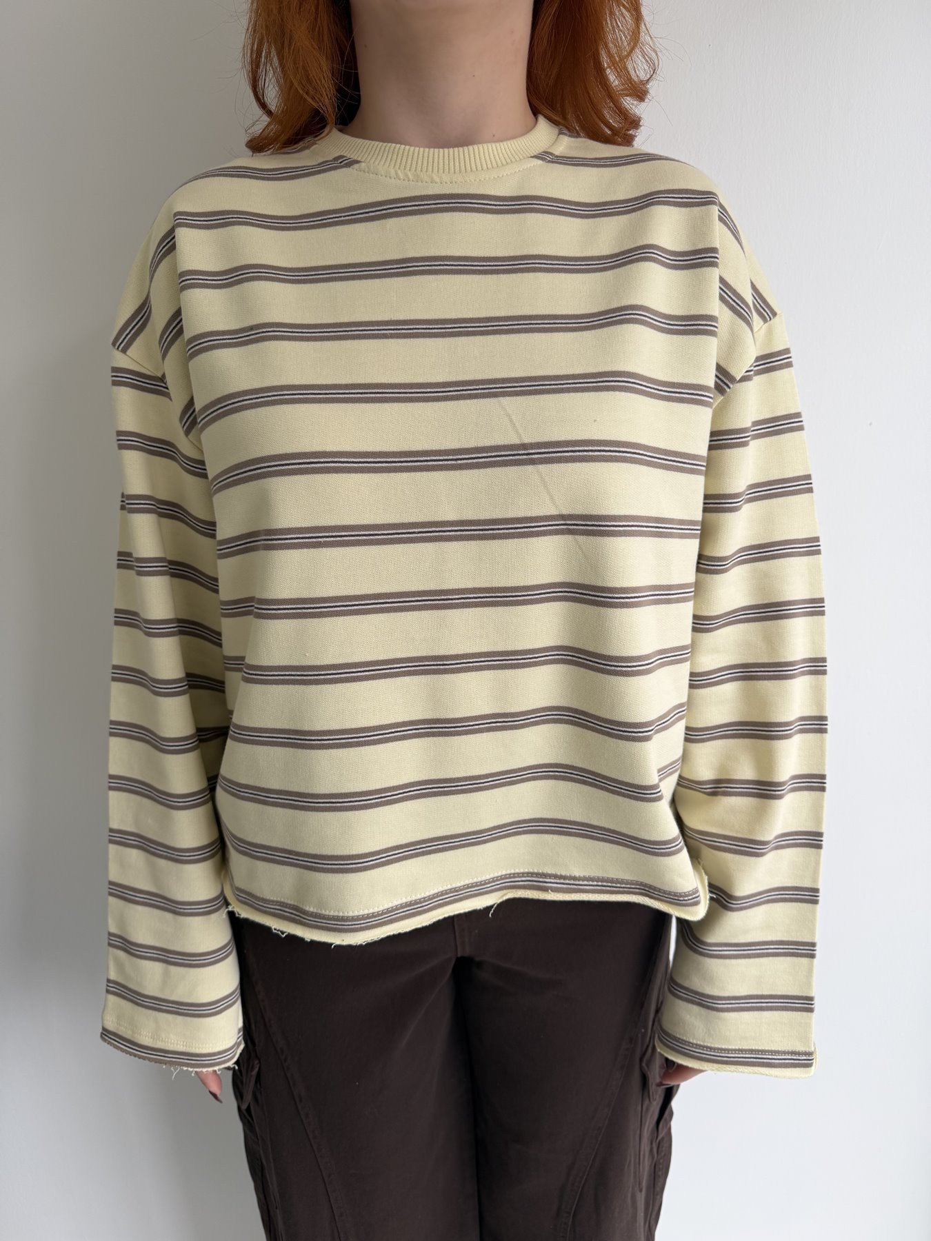Çizgili Oversize Sweatshırt Sarı
