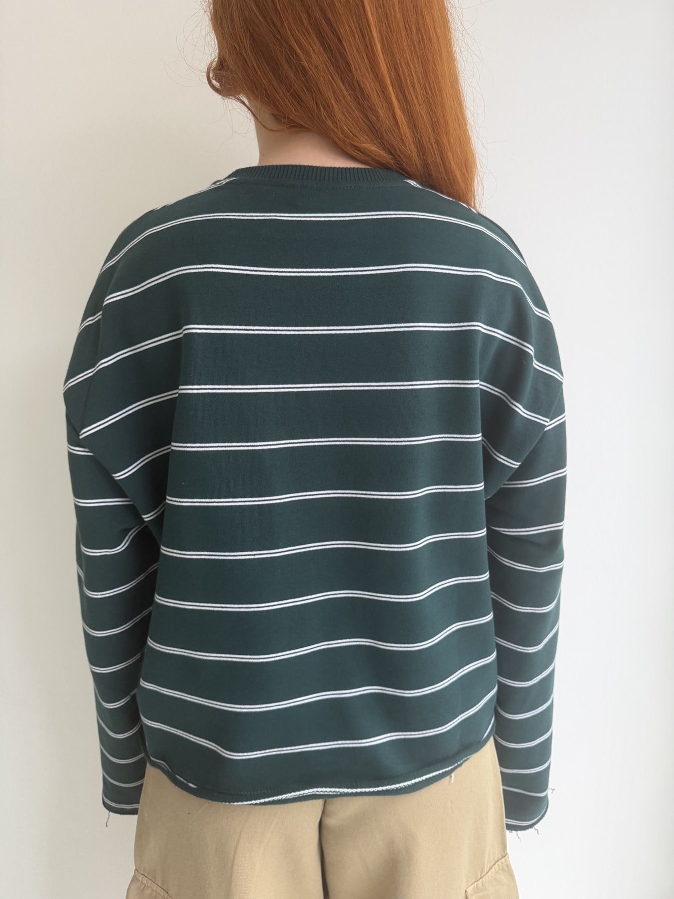 Çizgili Oversize Sweatshırt Yeşil