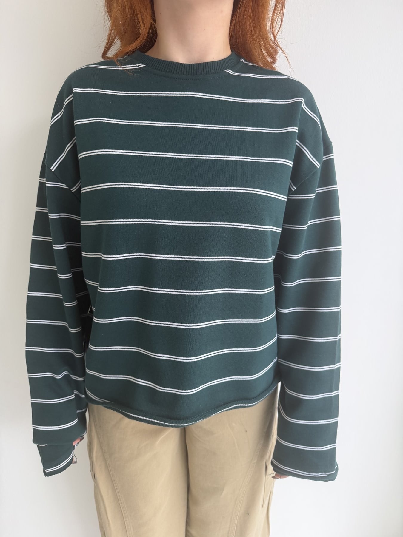 Çizgili Oversize Sweatshırt Yeşil