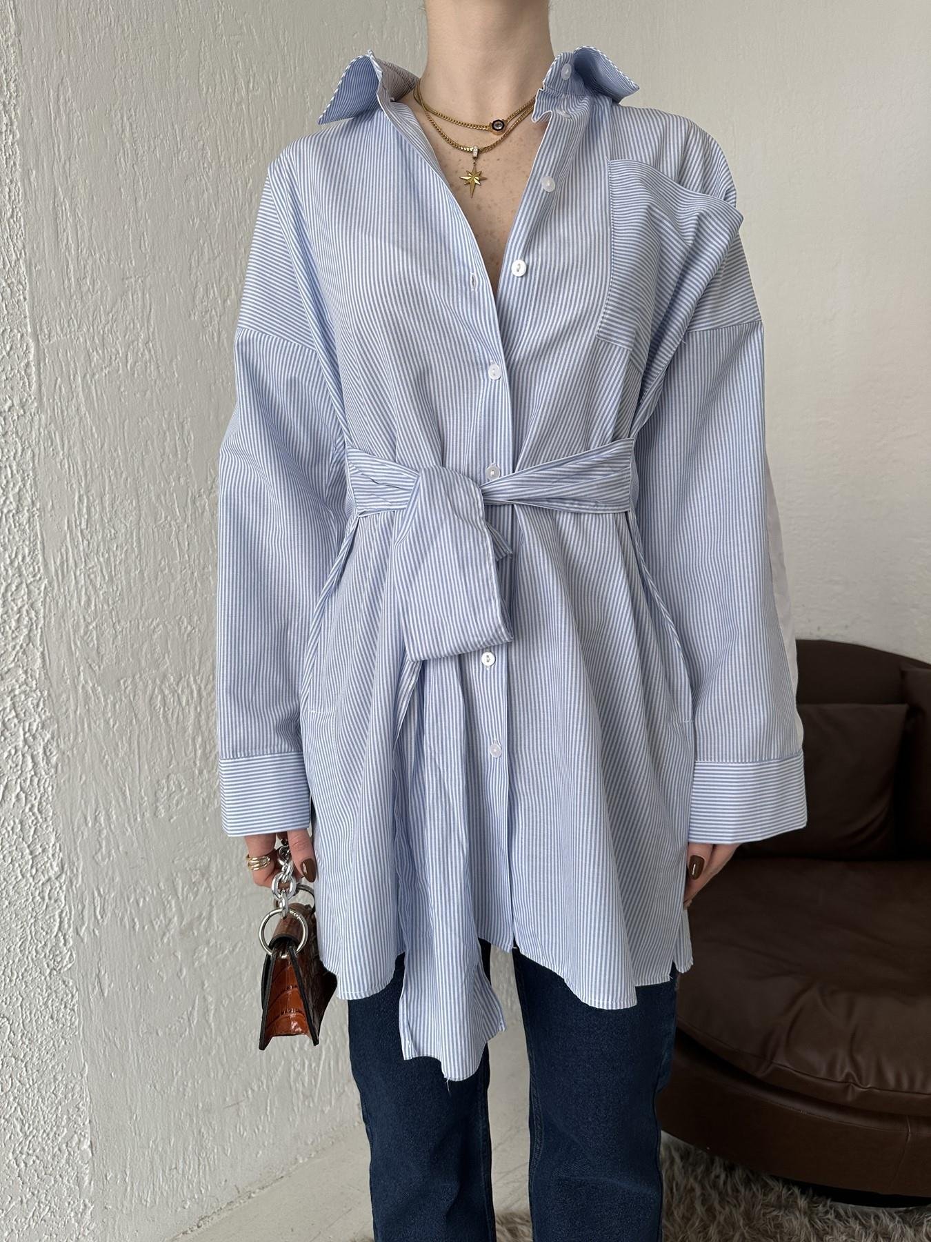 Çizgili Poplin Gömlek MAVİ