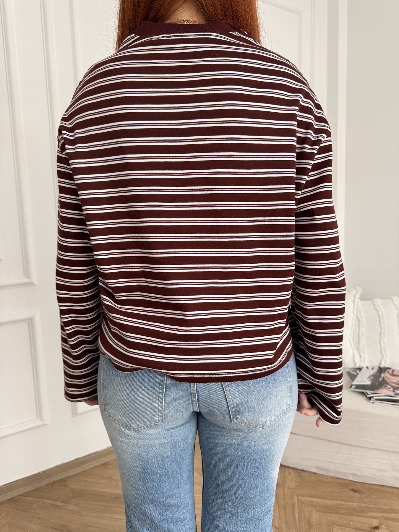 Çizgili Sweatshirt Bordo-ekru