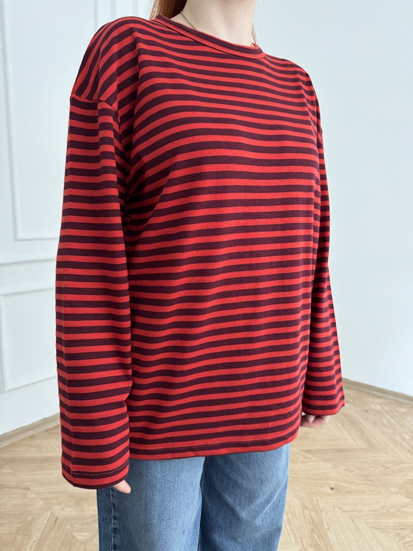 Çizgili Sweatshirt Bordo-kırmızı